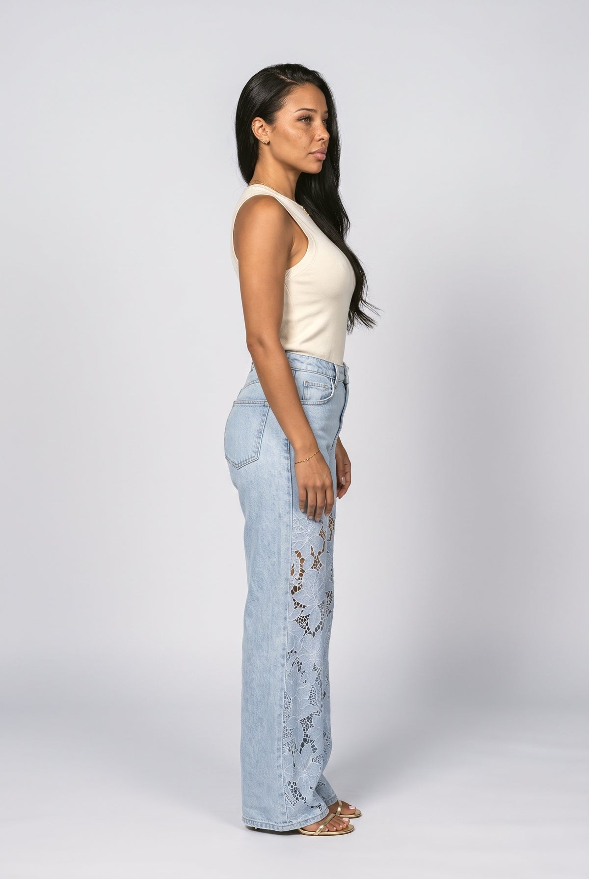 Lace Floral Women's Jeans, back view