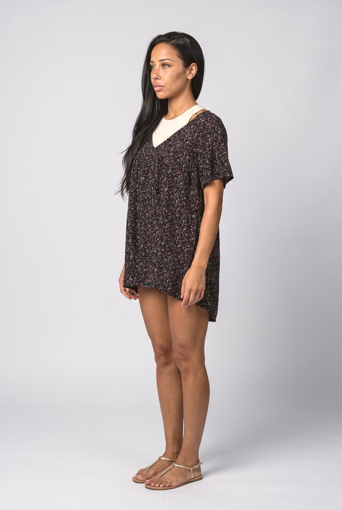 V-Neck Floral Short Sleeve Blouse, back view