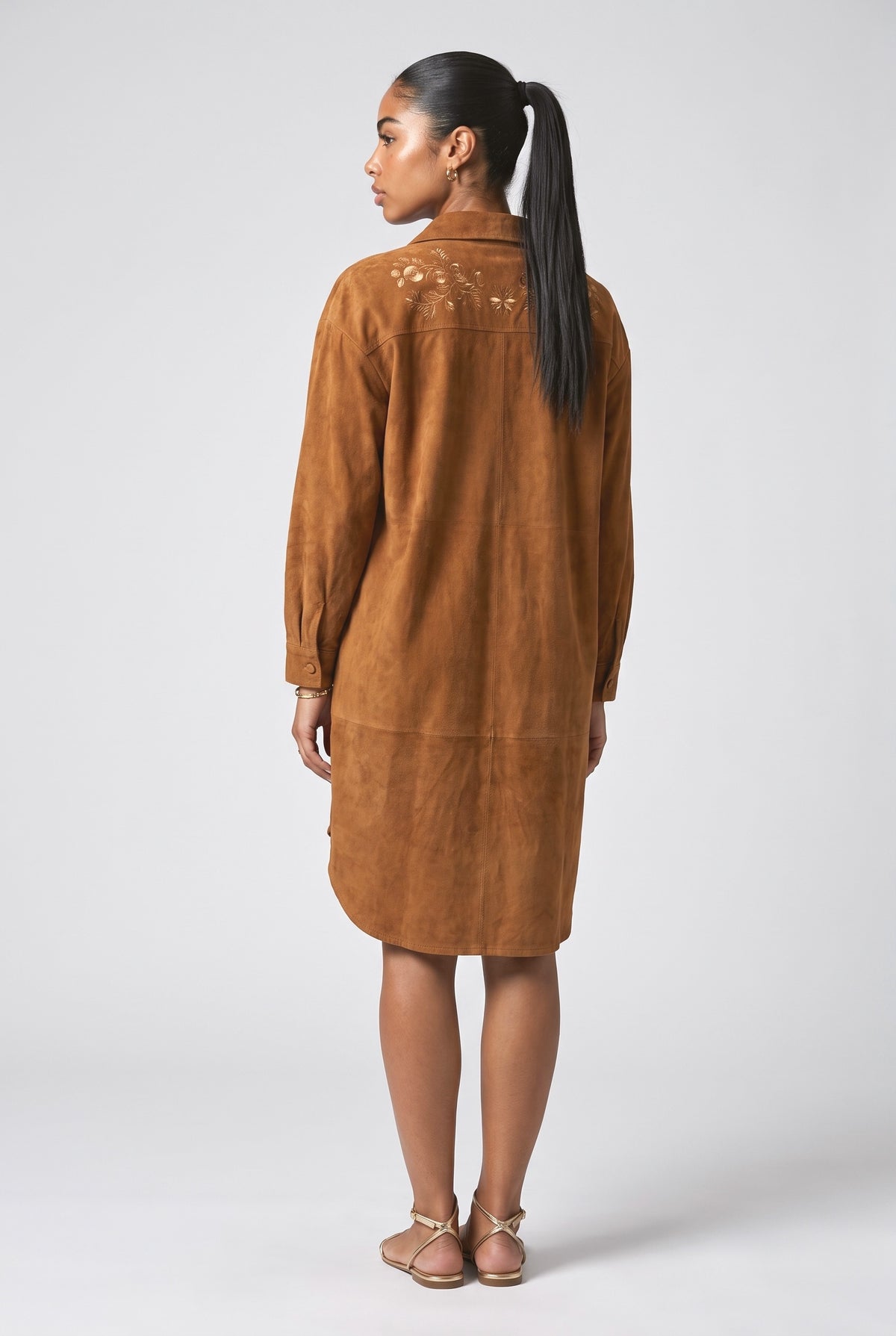 Brown Midi Dress, back view