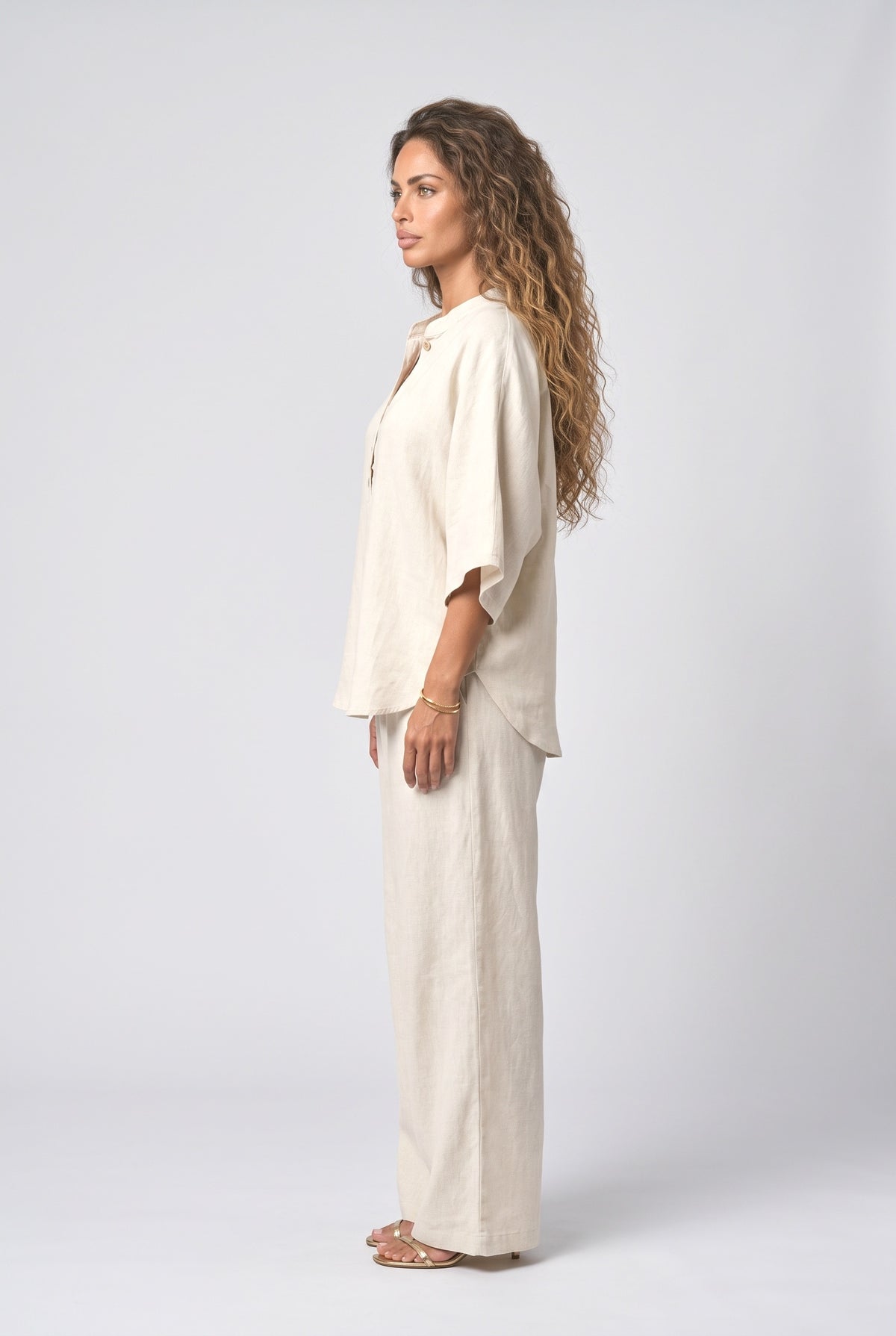 Linen Batwing Sleeve Two Piece Outfit, back view