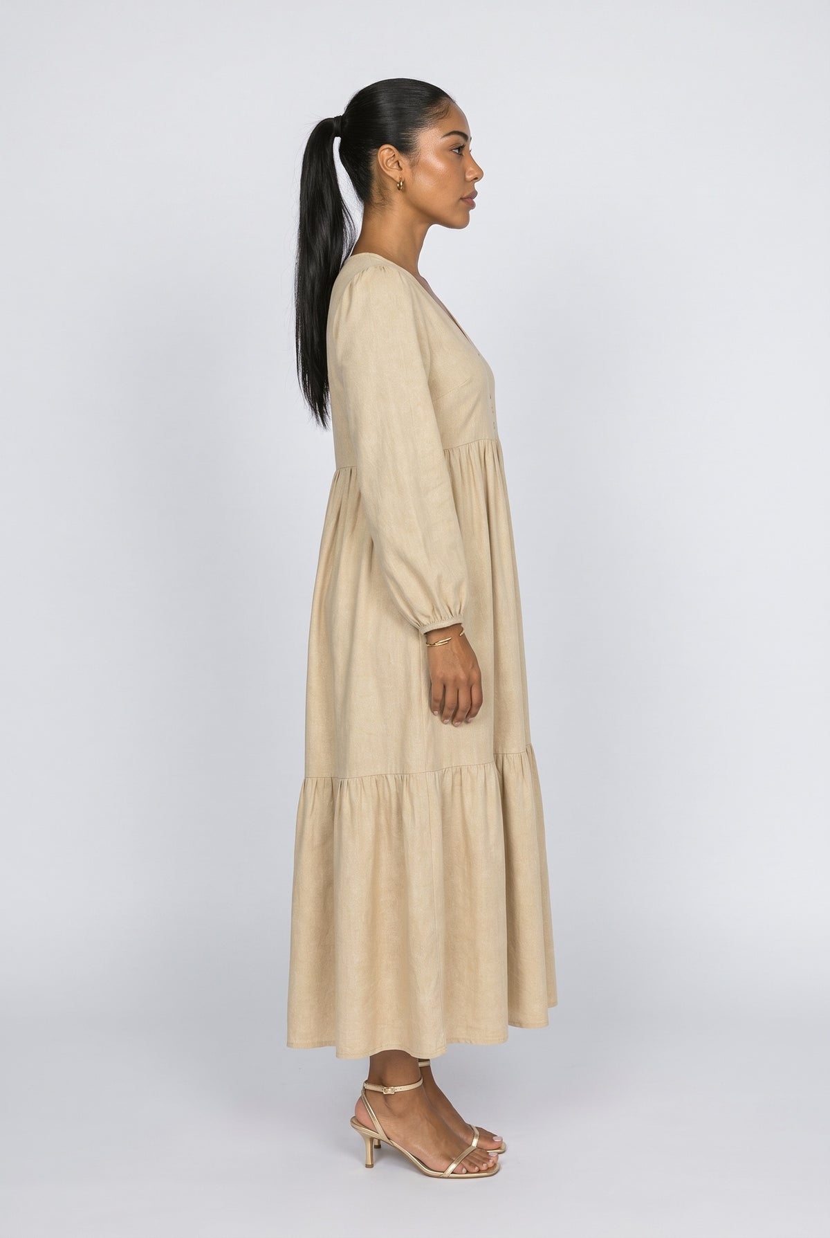 V-Neck Flowy Midi Dress, back view