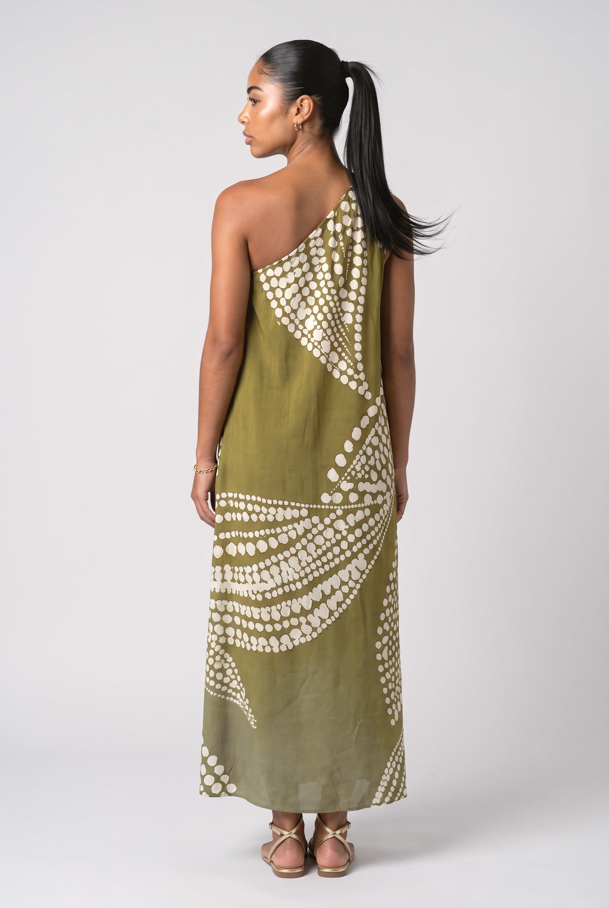 Polka Dot One-Shoulder Maxi Dress, back view