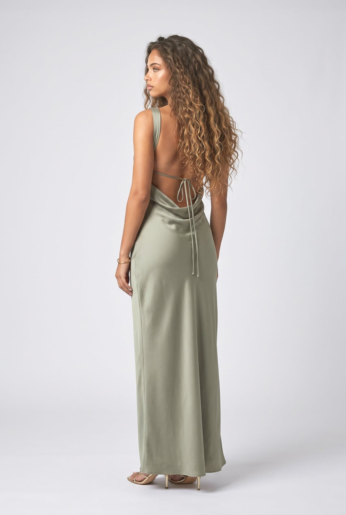 Satin Backless Maxi Dress, back view