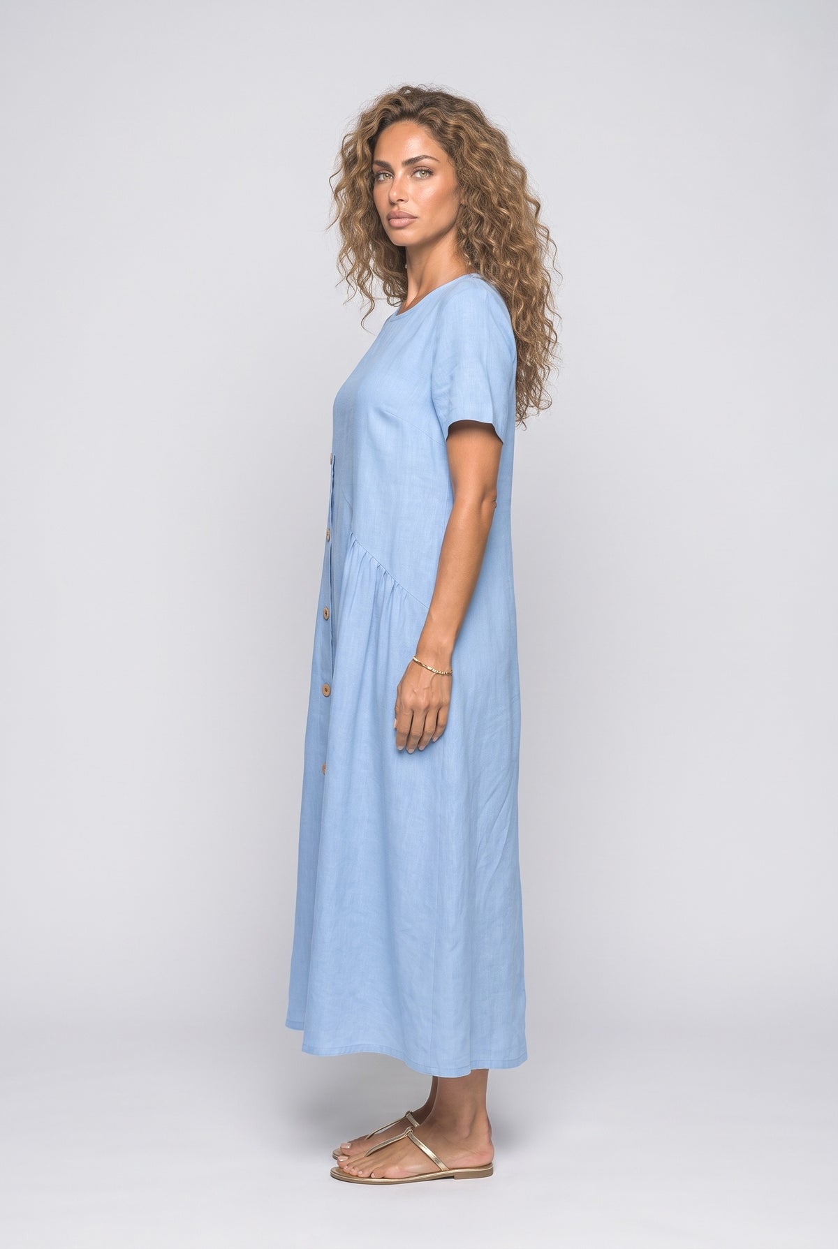 Linen Asymmetric Midi Dress, back view
