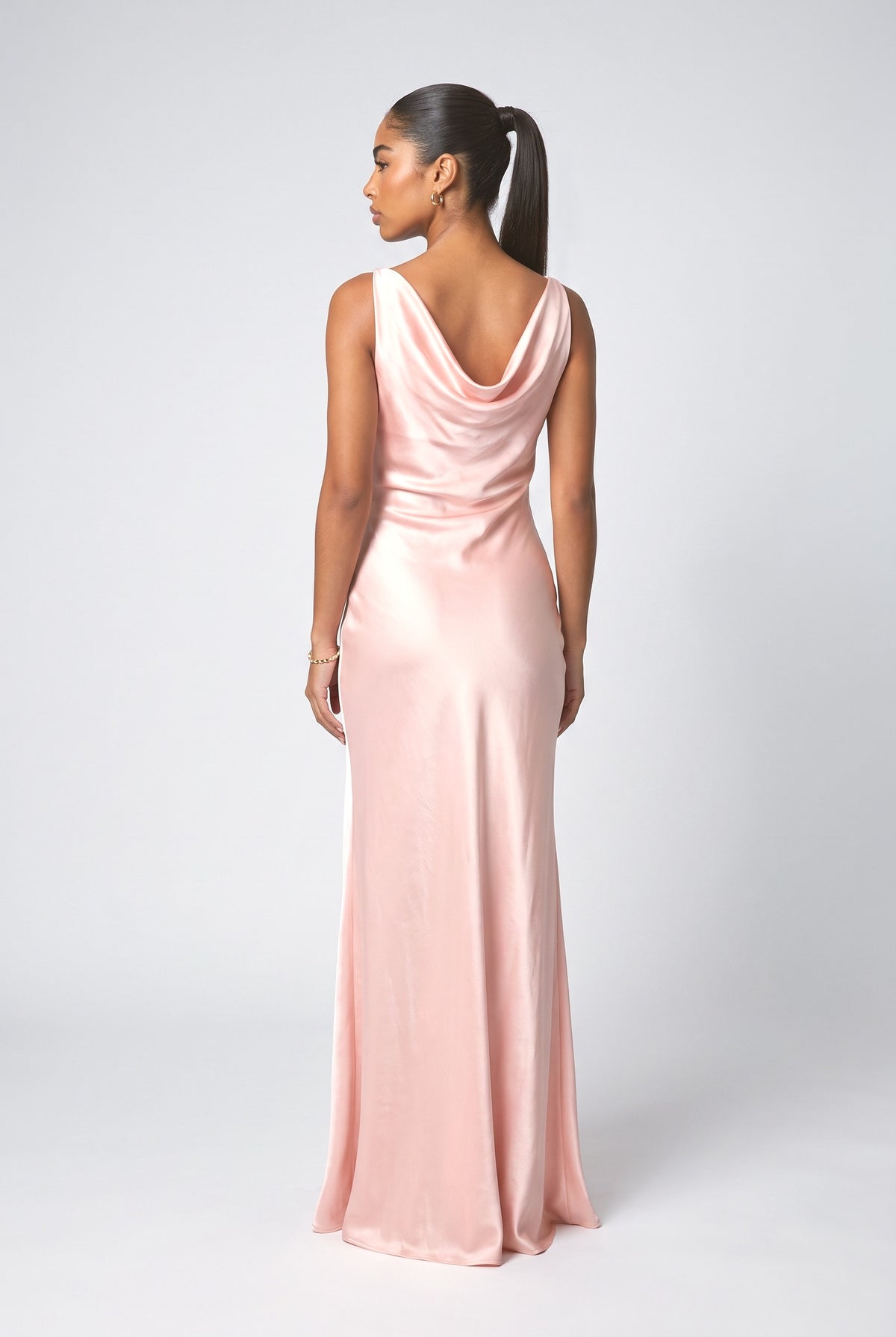 Orange Satin Cowl Neck Maxi Dress, back view
