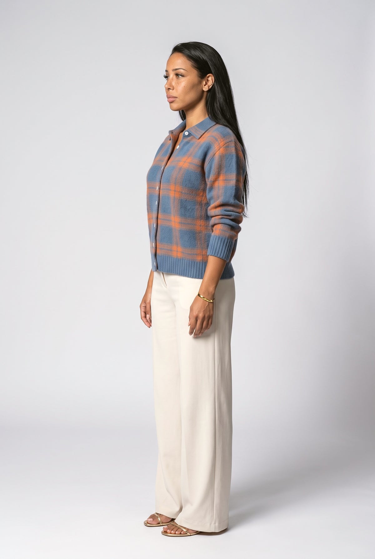 Plaid Knit Cardigan, back view