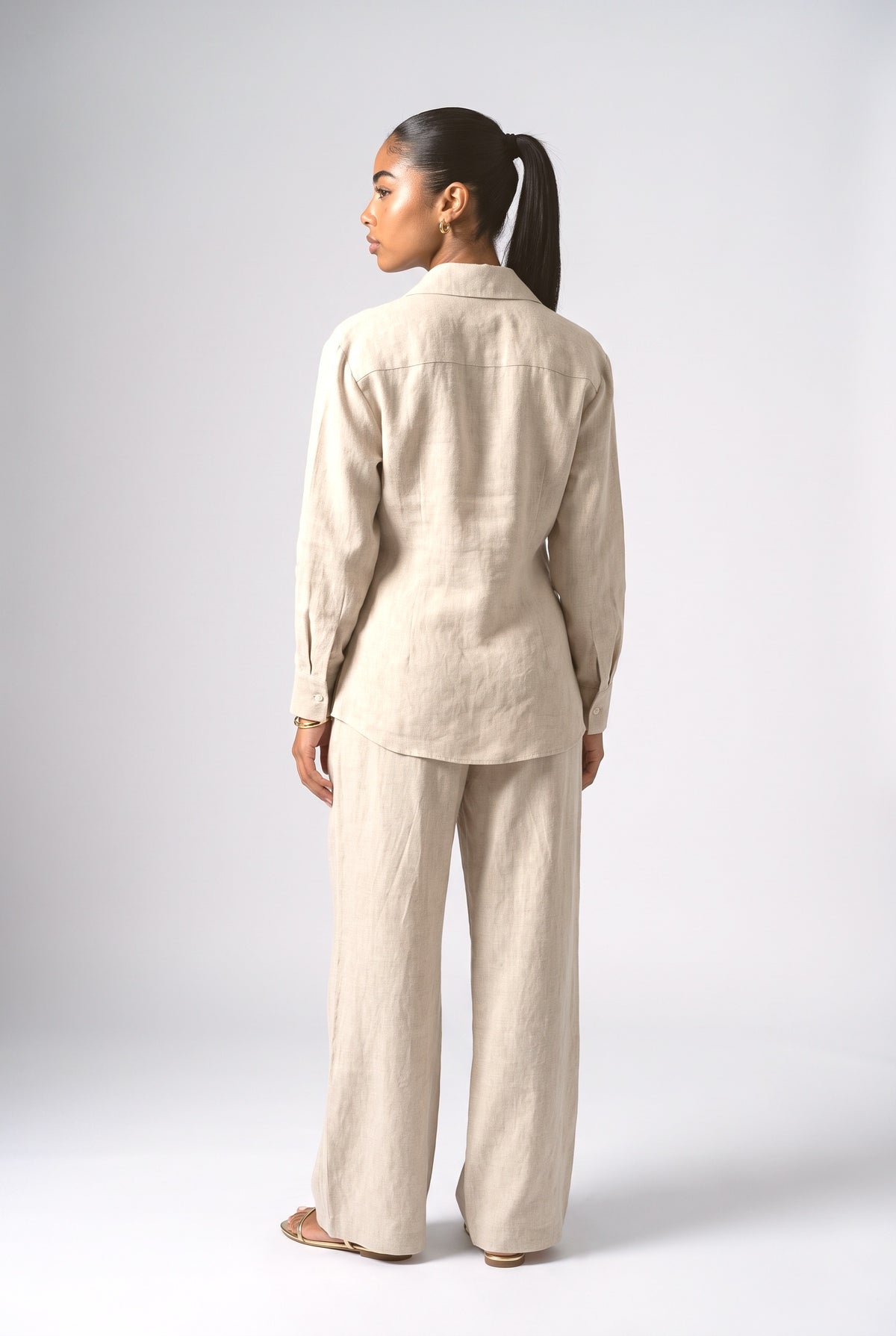 Shirt & Wide Leg Pants Two-Piece Set, back view