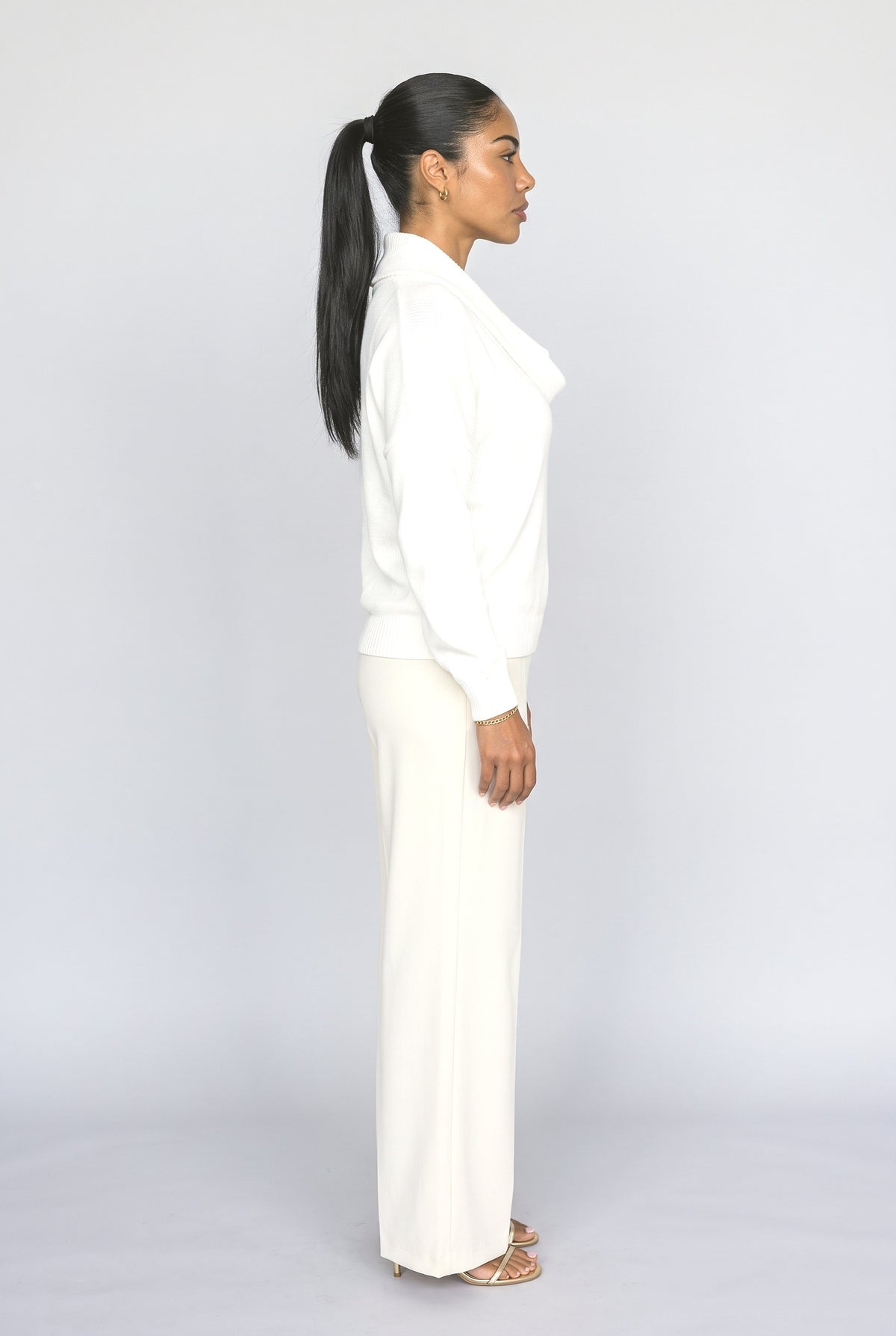 Knit Cowl Neck Draped Pullover Sweater, back view