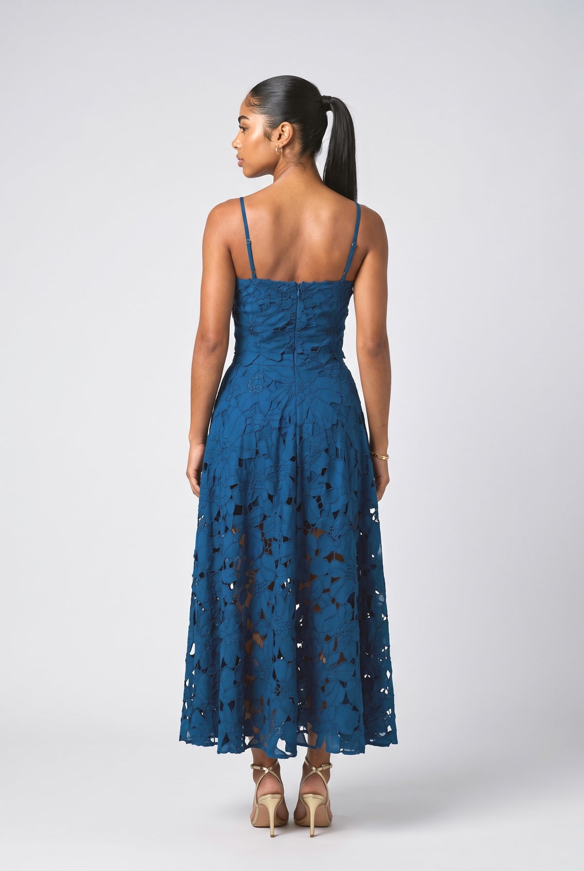 Blue Lace Cami A-Line Outfit Set, back view