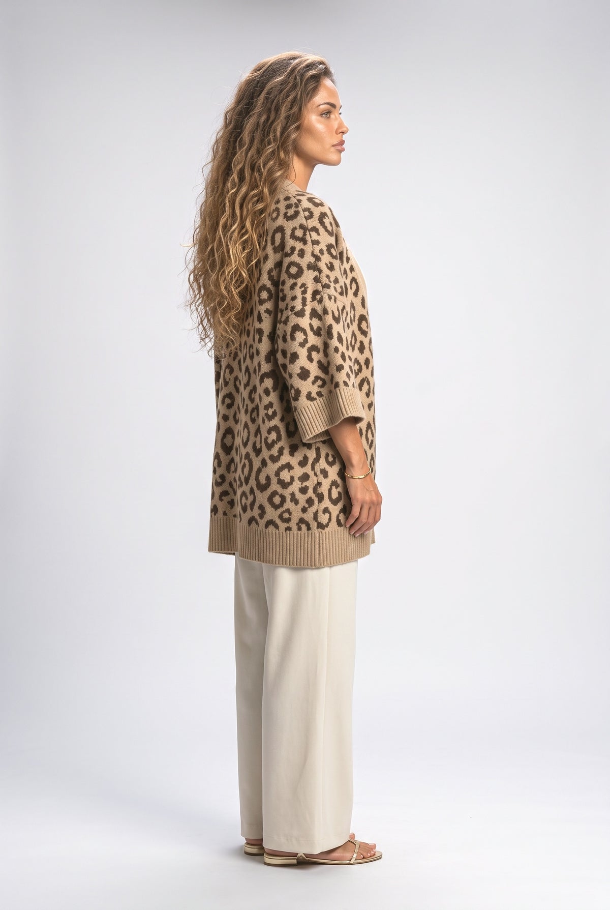 Brown Leopard Knit Cardigan, back view
