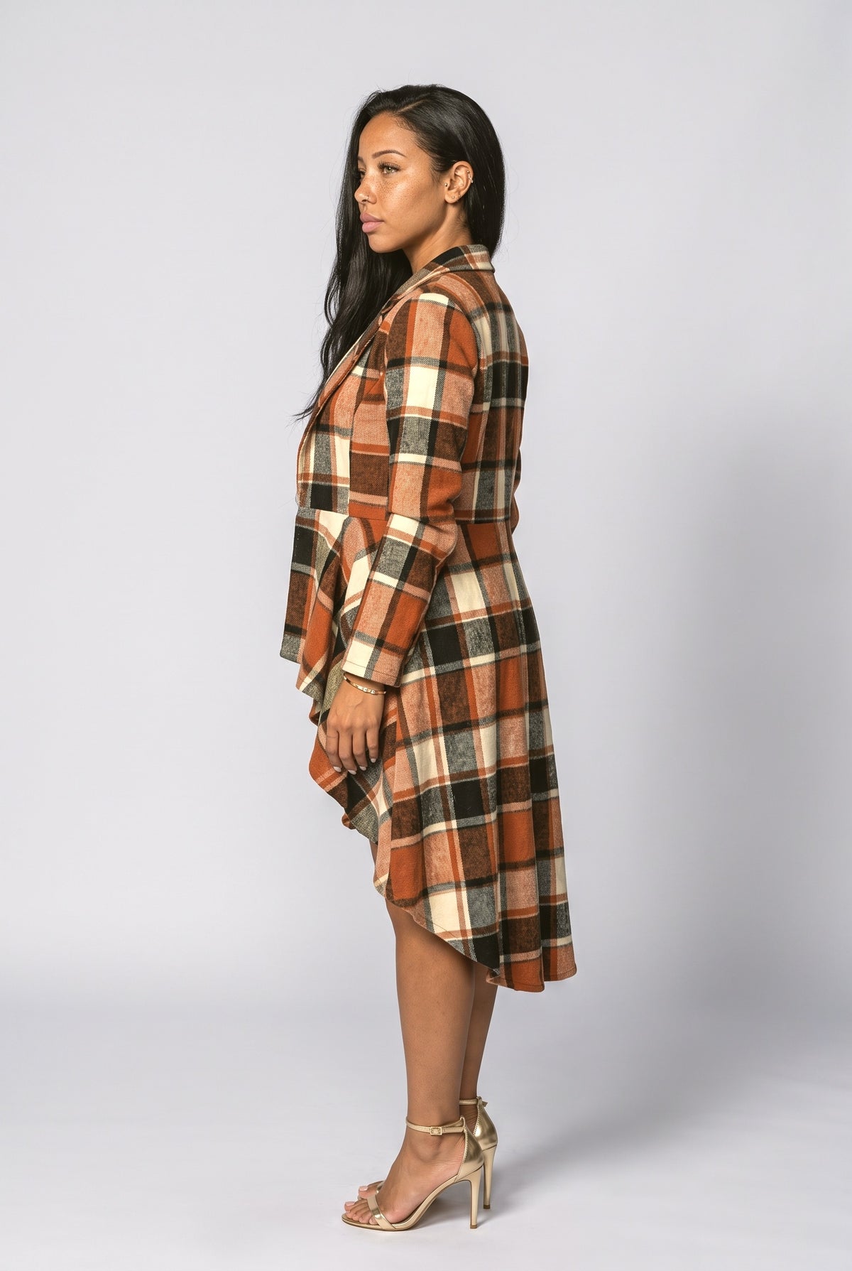 Plaid Wool Coat, back view