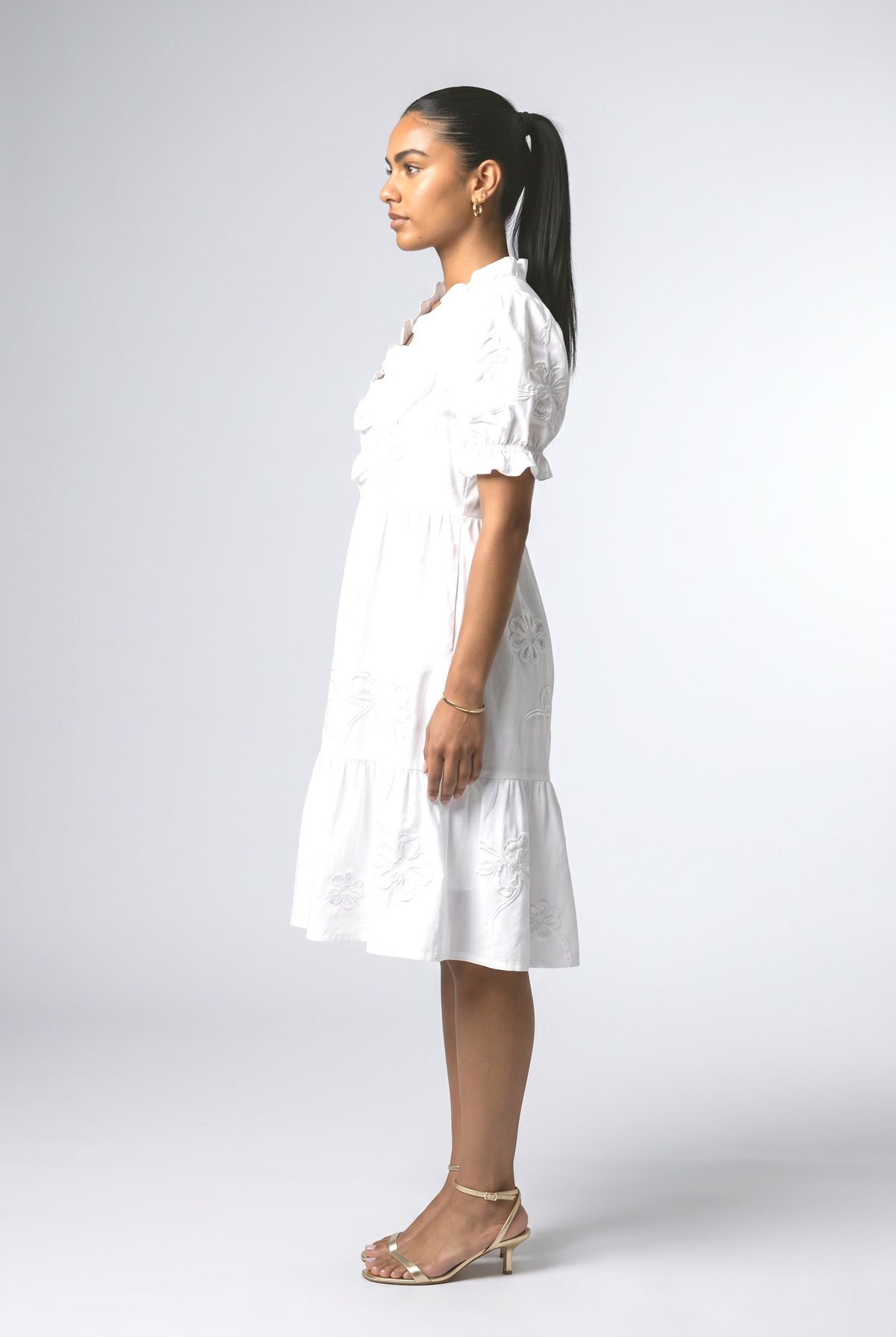 V-Neck Floral Puff Sleeve Midi Dress, back view