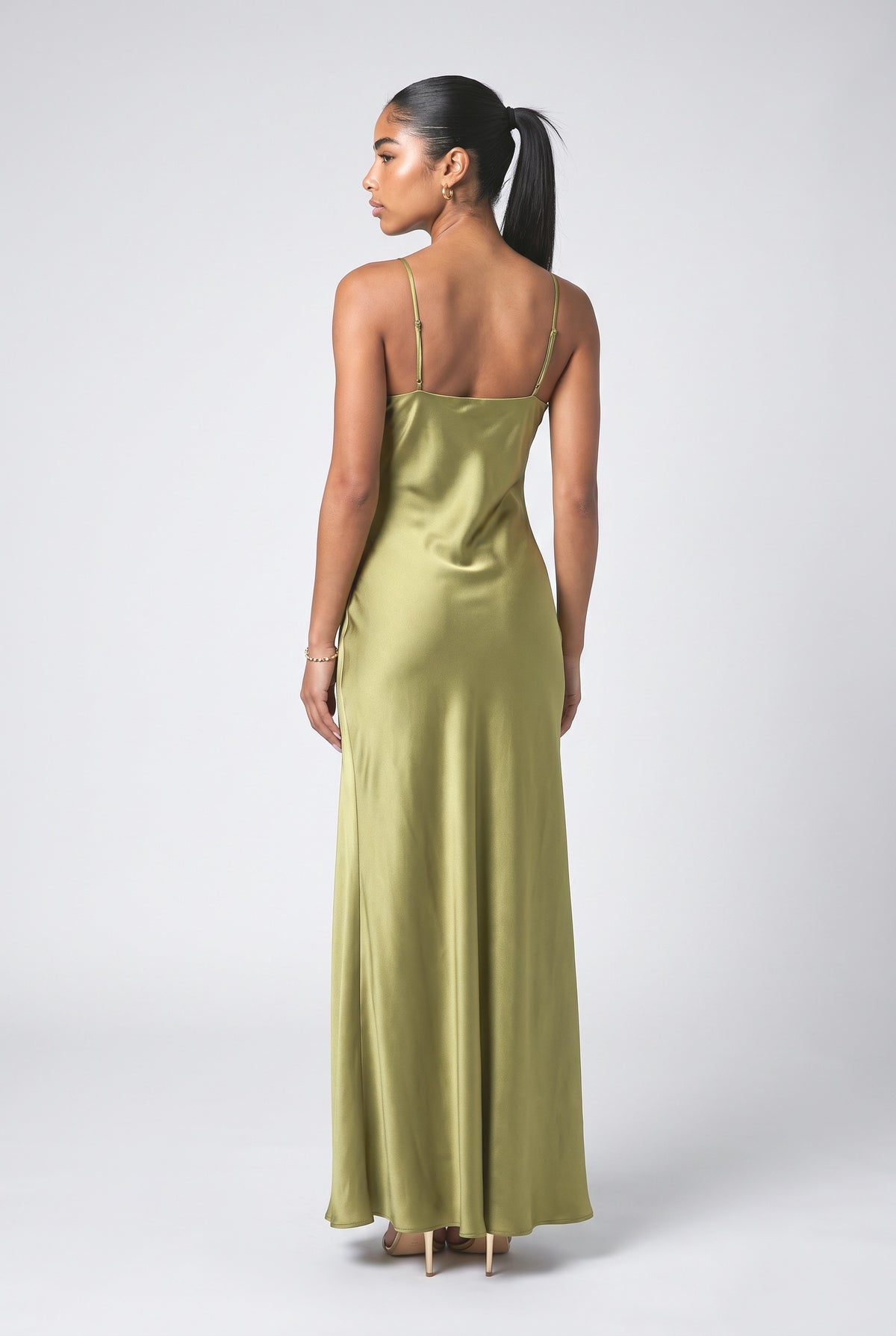 Green Draped Neckline Maxi Dress, back view