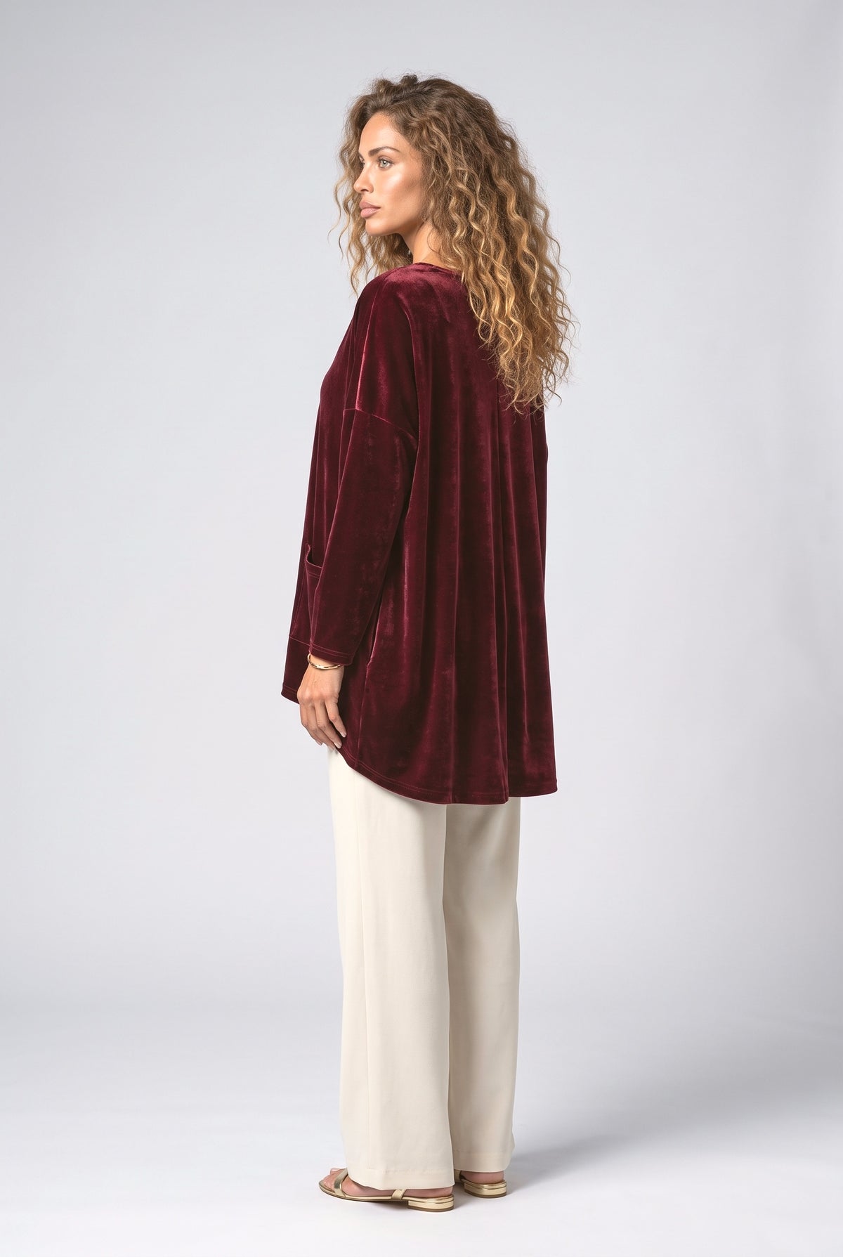 Velvet V-Neck Oversized Pullover Sweater, back view