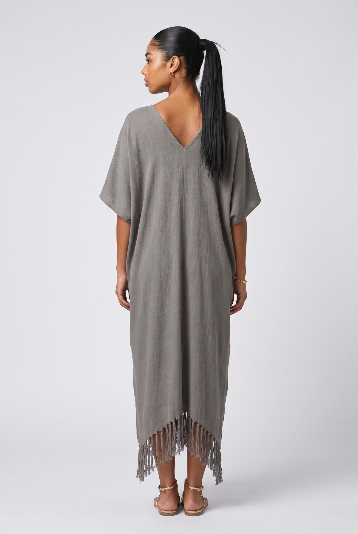V-Neck Tassel Design Maxi Dress, back view