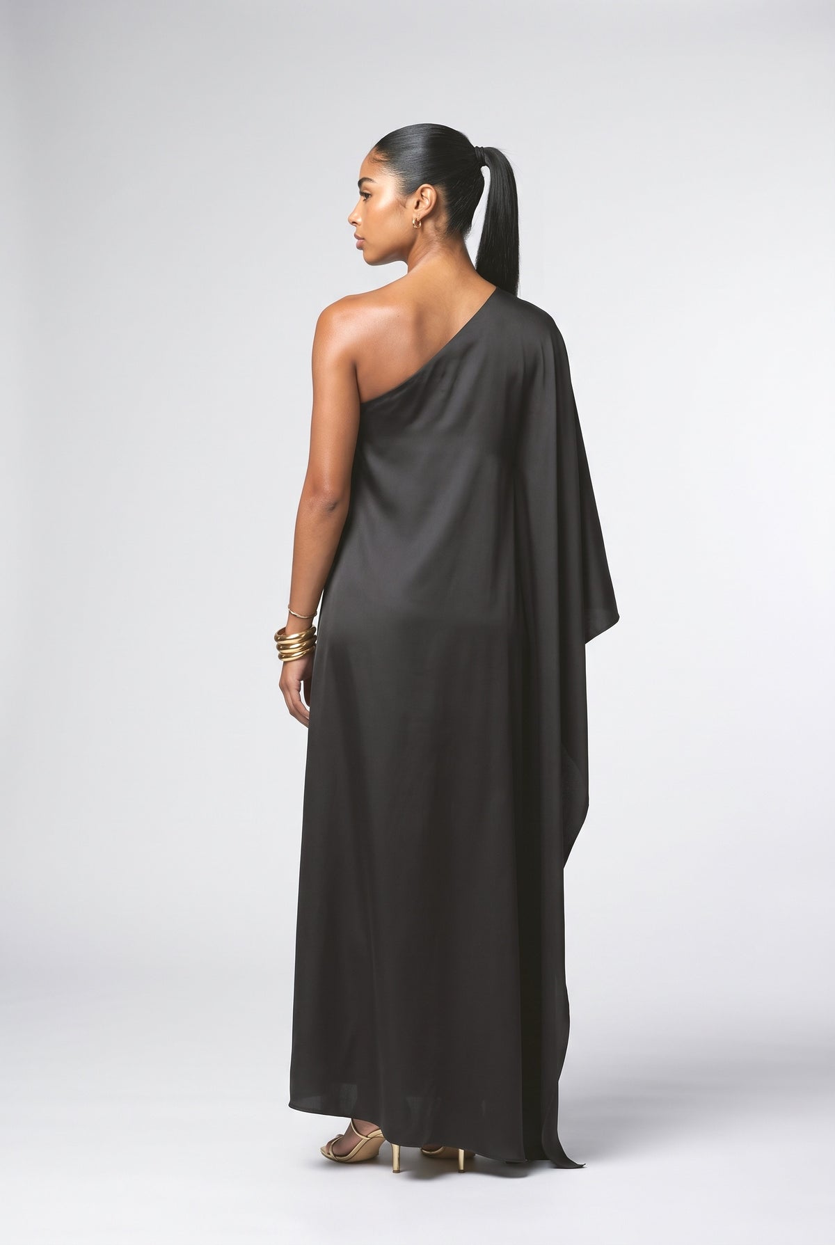 Satin One-Shoulder Maxi Dress, back view