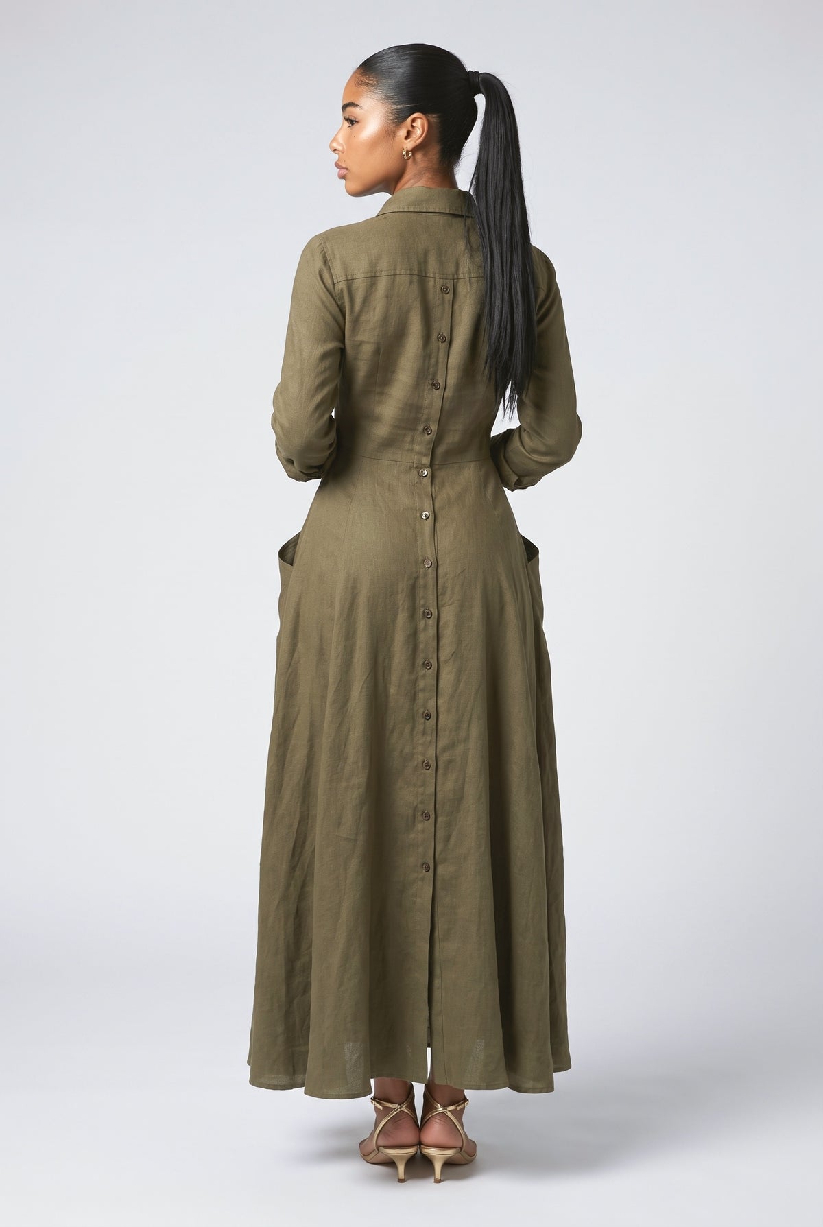 Shirt-style Floor-length Maxi Dress, back view