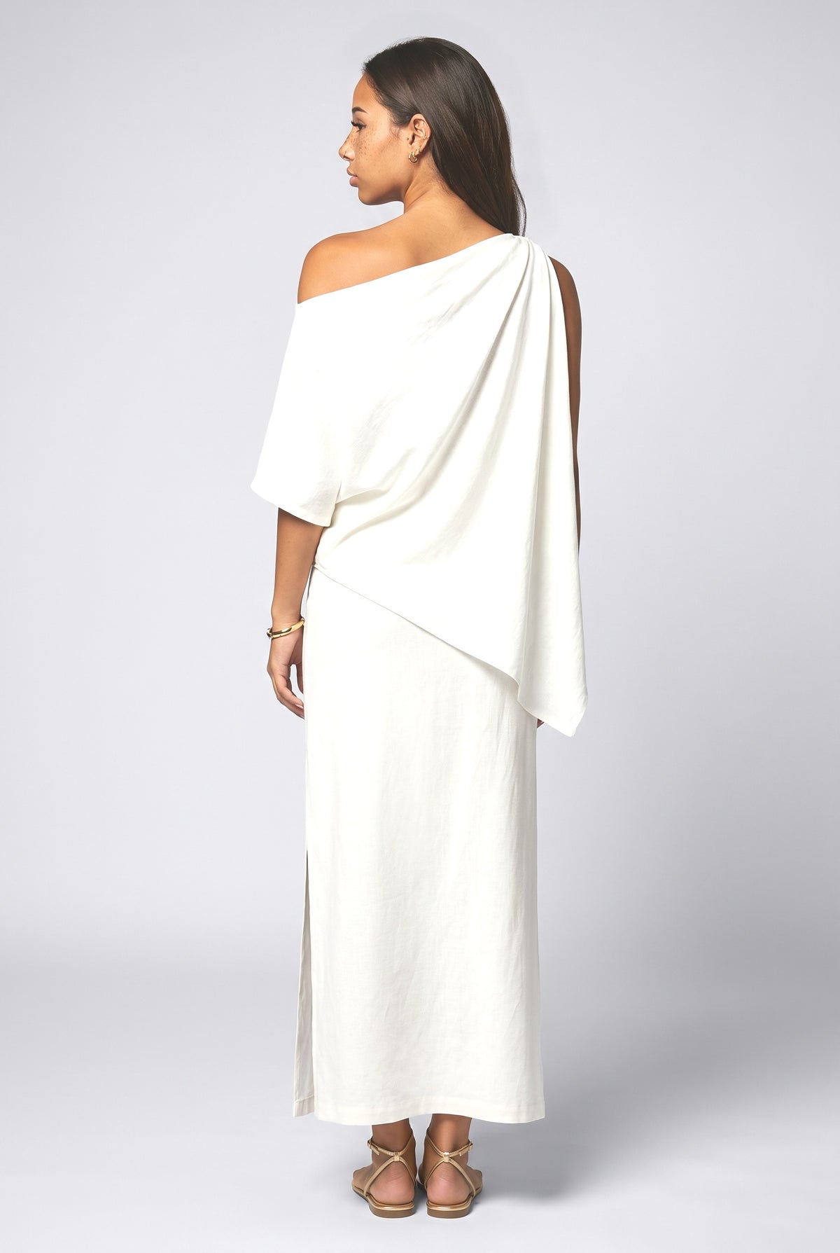 White Off-Shoulder Slit Skirt, back view