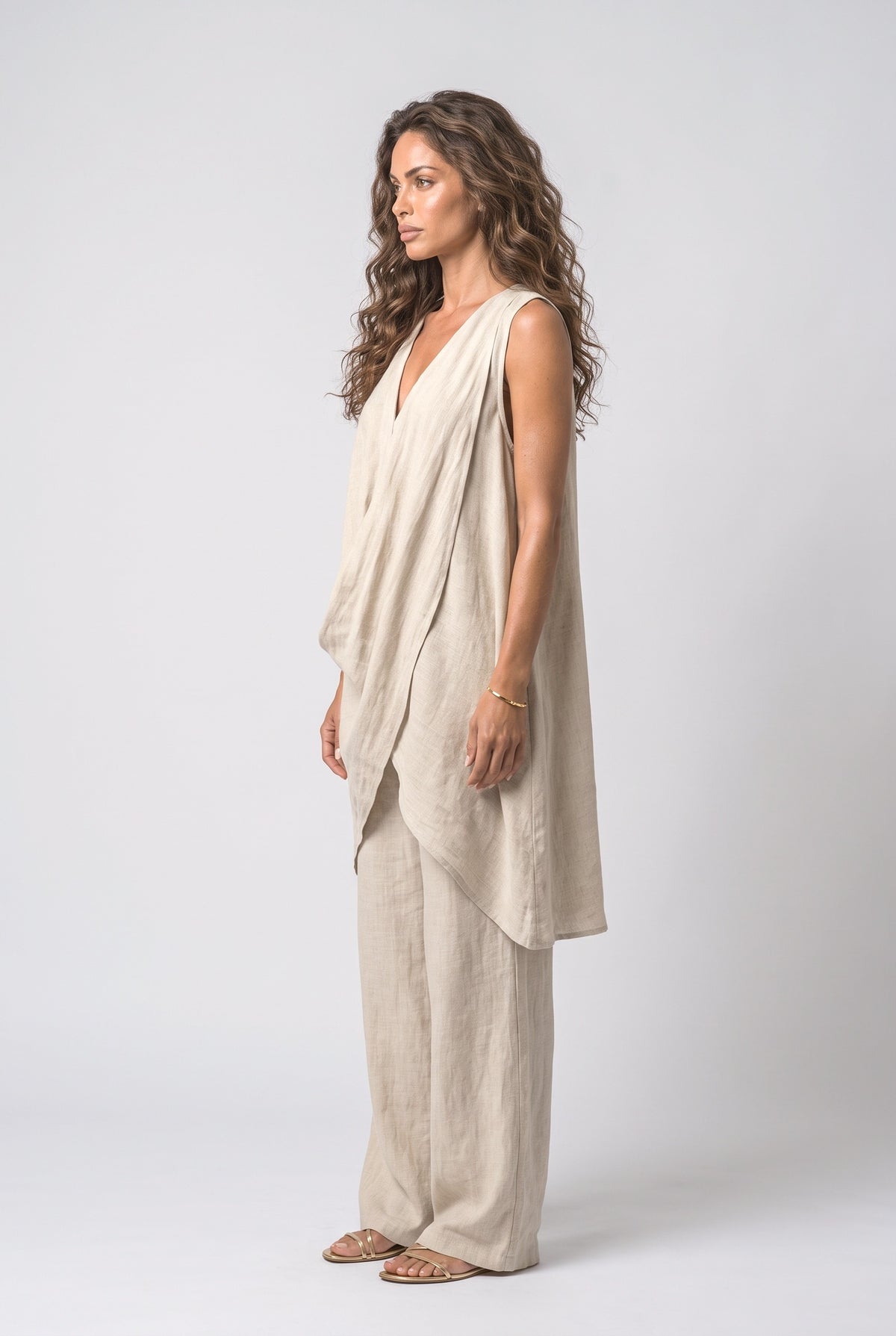 Linen Draped Two Piece Outfit, back view