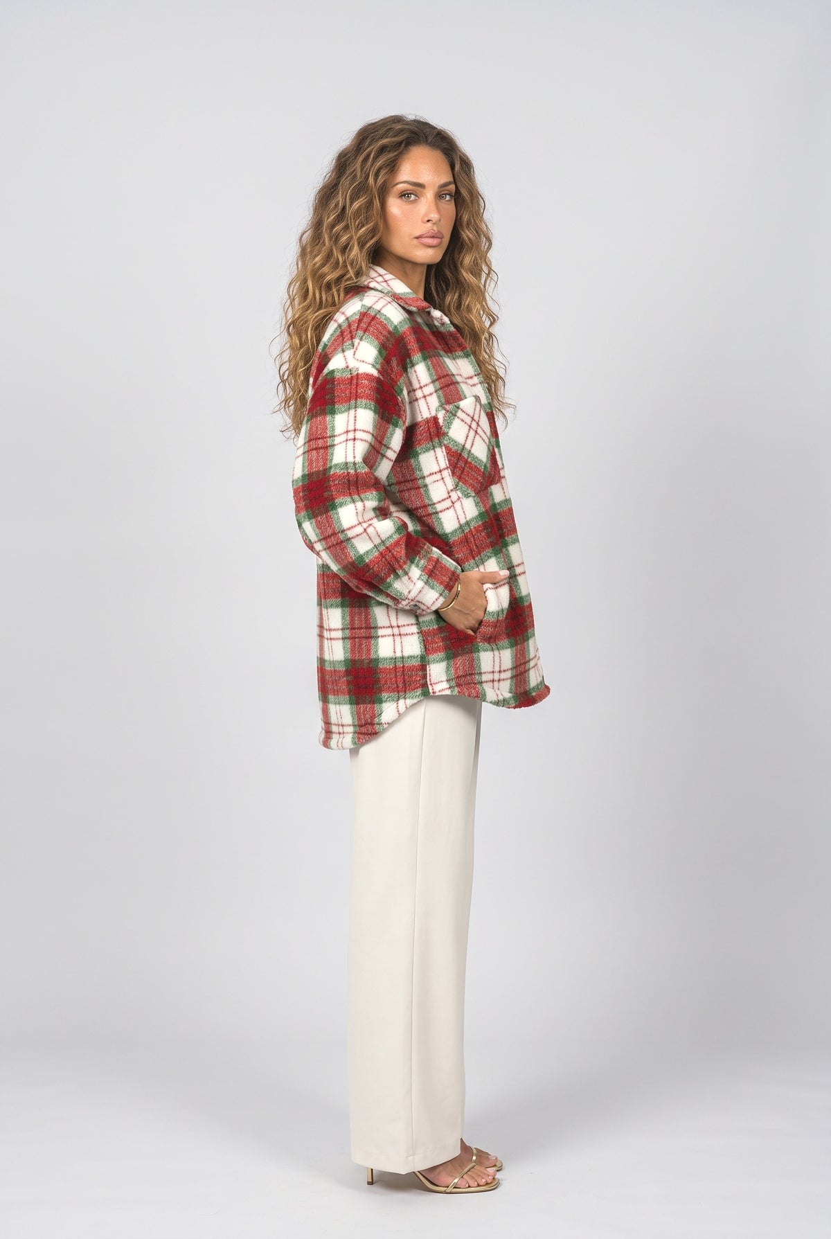 Plaid Oversized Fleece Jacket, back view