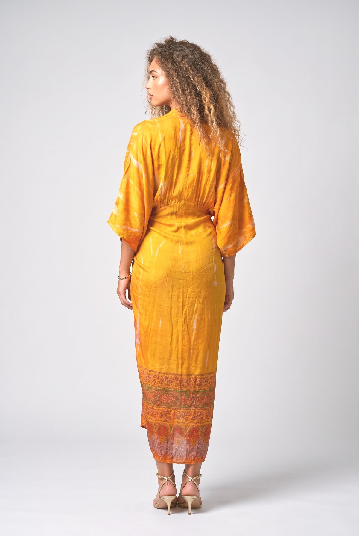 Yellow Illusion Printed Dress, back view