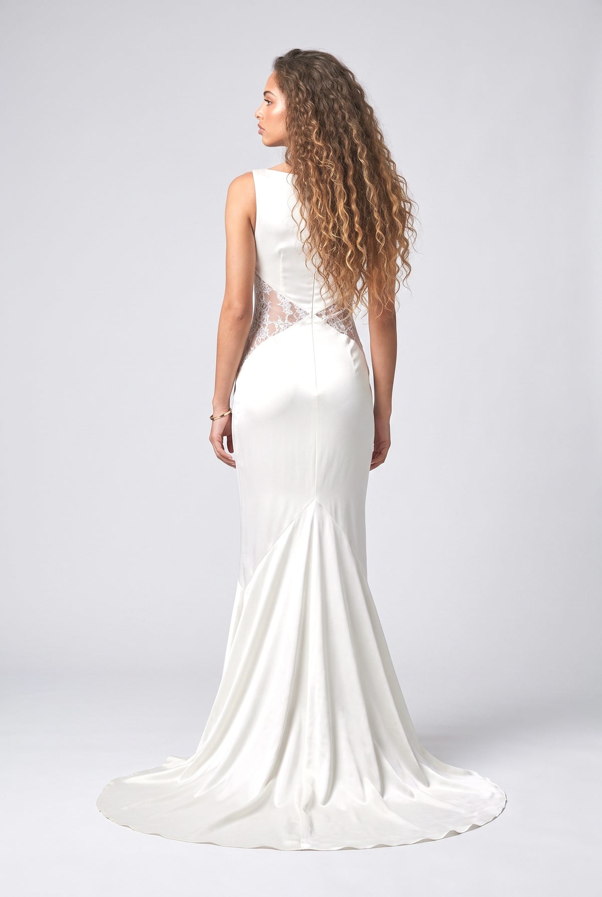 White Satin Mermaid Dress, back view