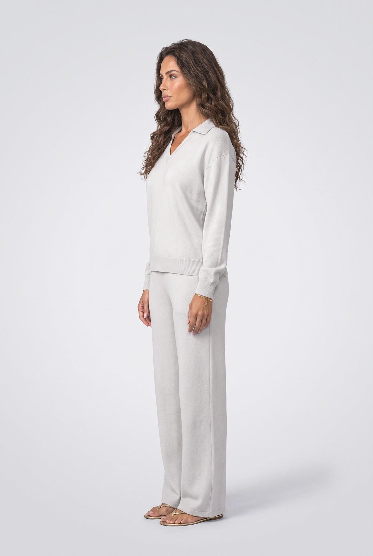 Knit V-Neck Two Piece Outfit, back view