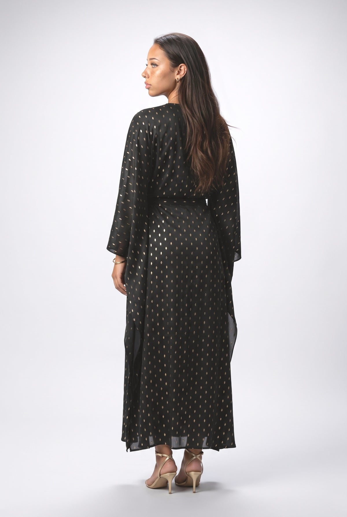 Gold Dot Print Robe Two-Piece Set, back view