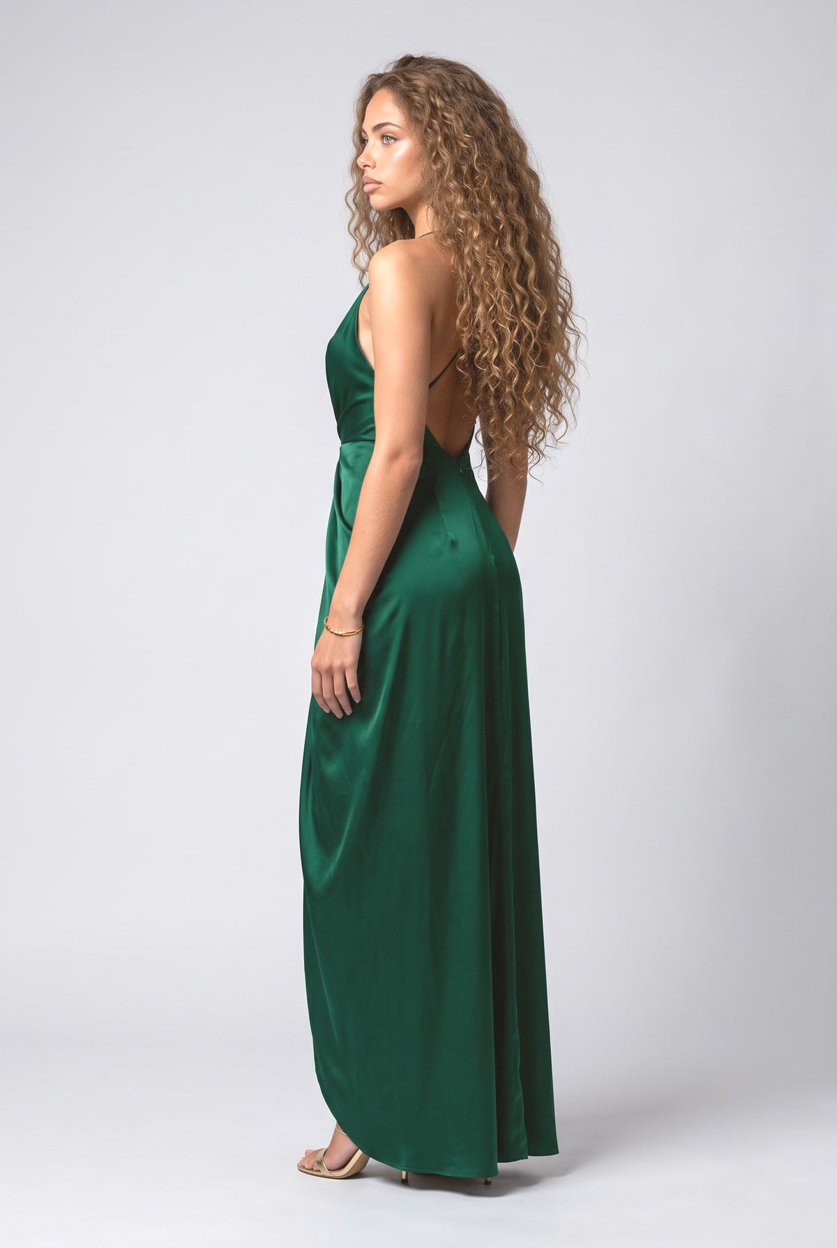 Emerald Green Satin Backless Maxi Dress, back view
