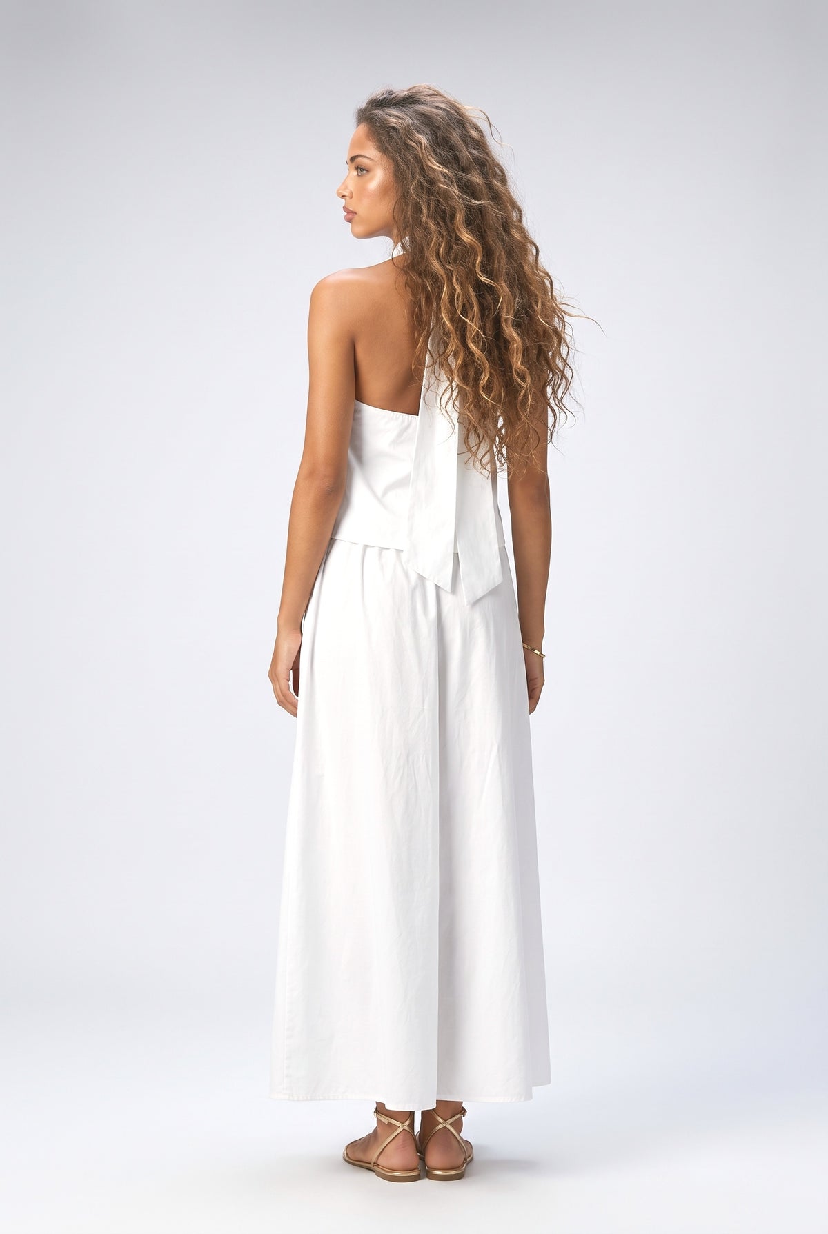 White Halter Neck Outfit Set, back view