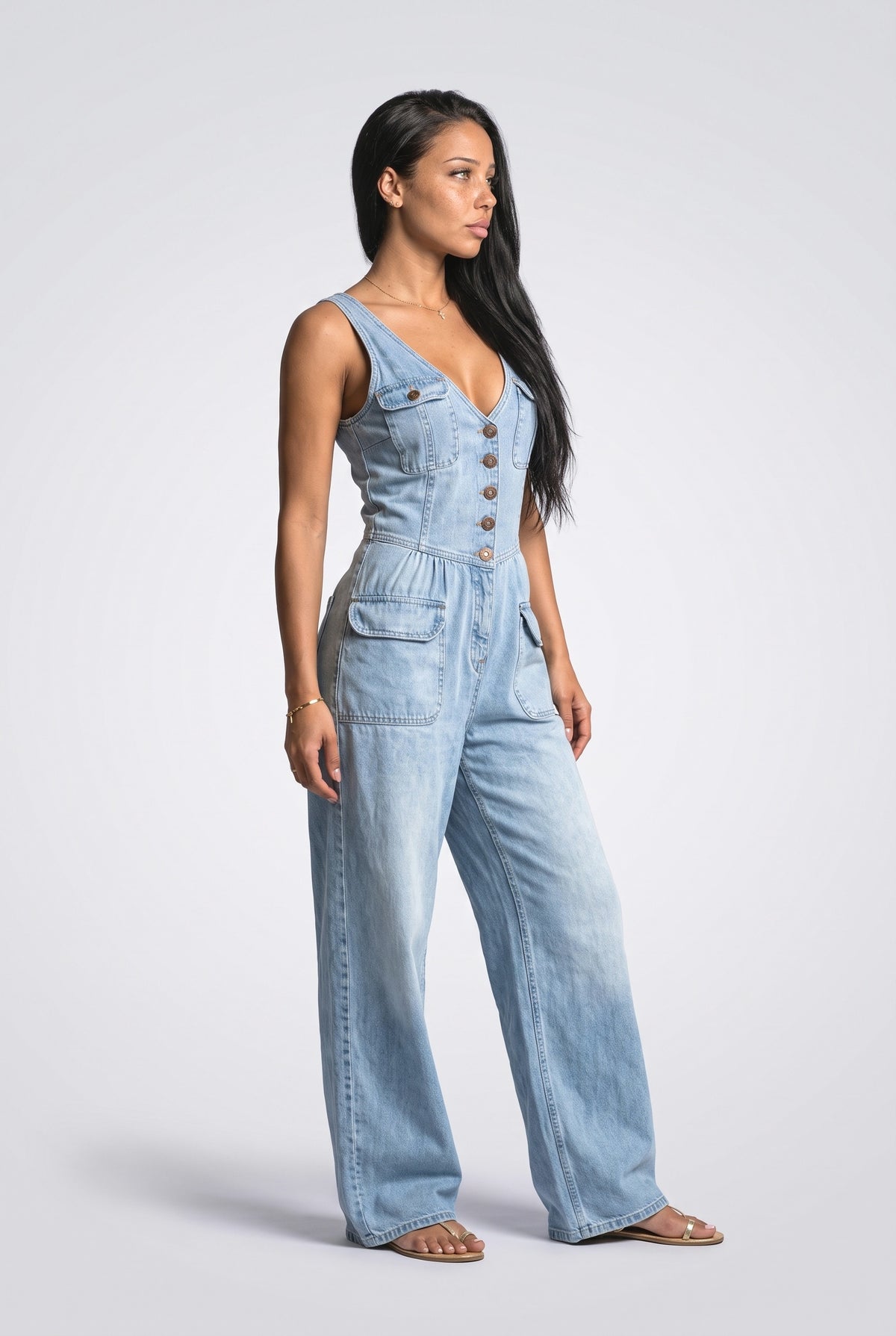 Denim Jumpsuit, back view