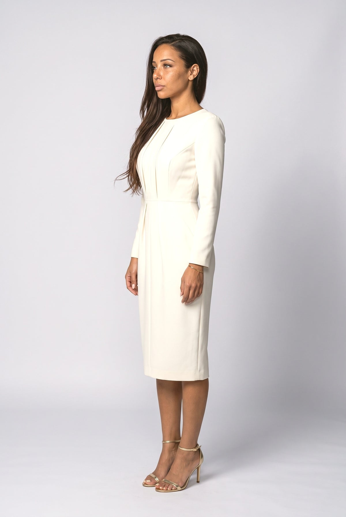 Pleated Long Sleeve Dress, back view