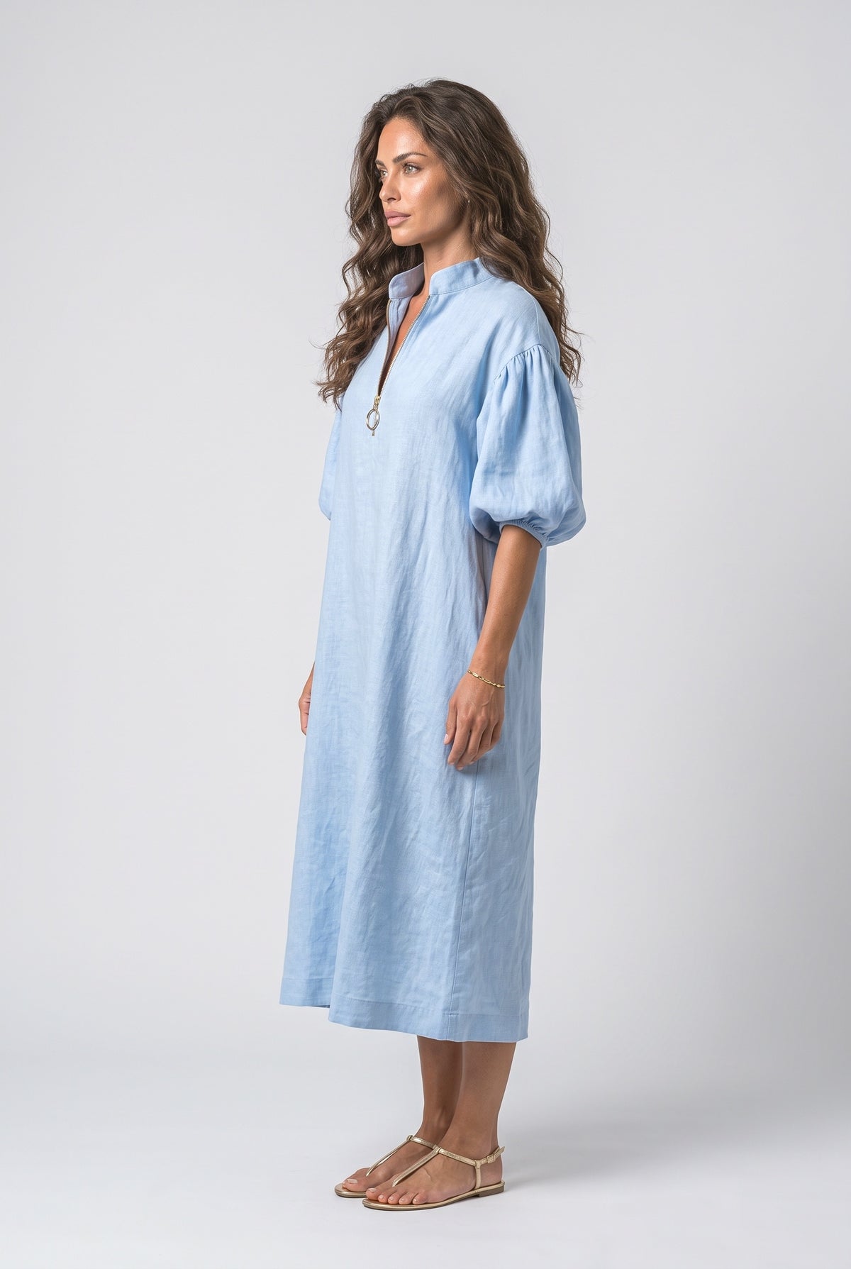 Puff Sleeve Relaxed Midi Dress, back view