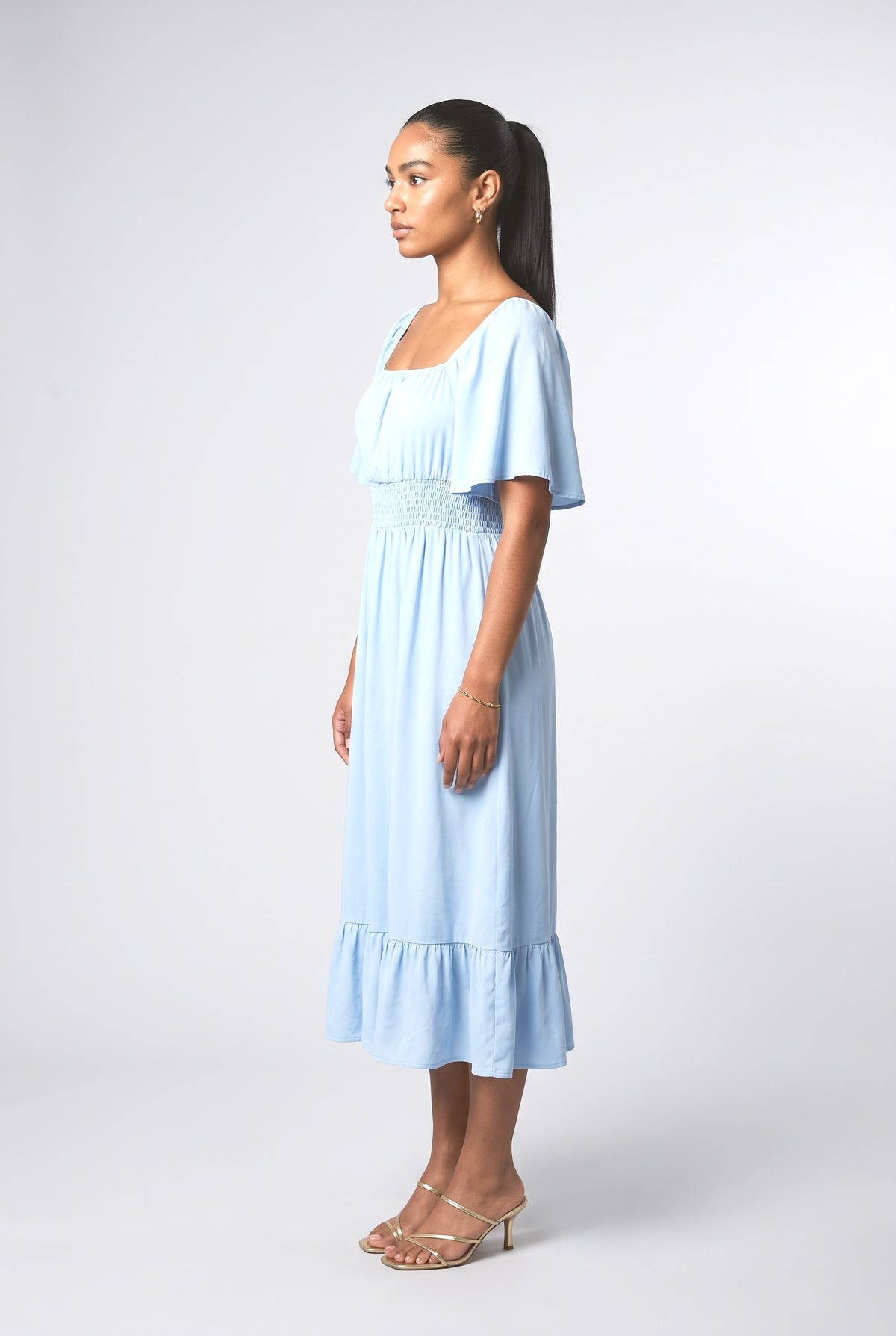 Square Neck Ruffle Midi Dress, back view
