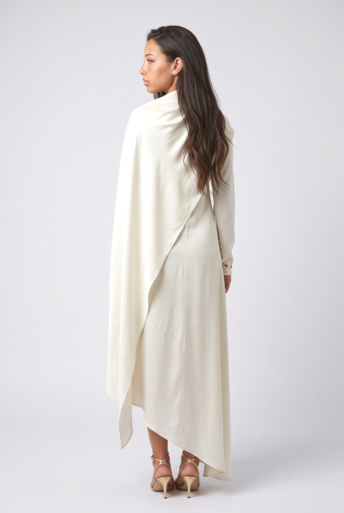 Slanted Hem Scraf Design Maxi Dress, back view
