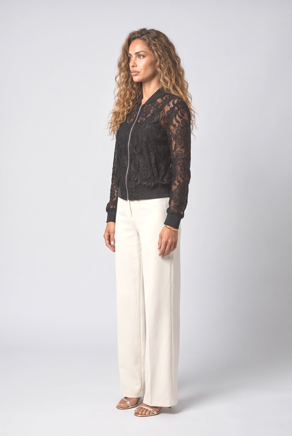 Lace Floral Bomber Jacket, back view