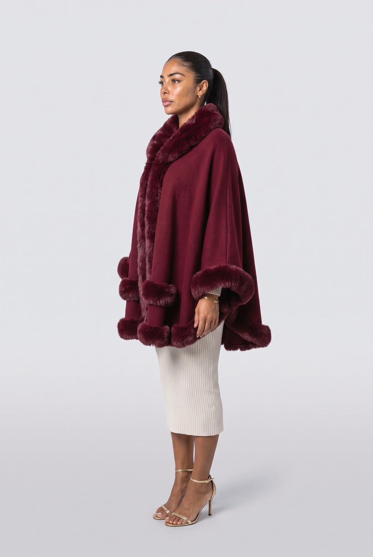 Knit Cape Winter Coat, back view