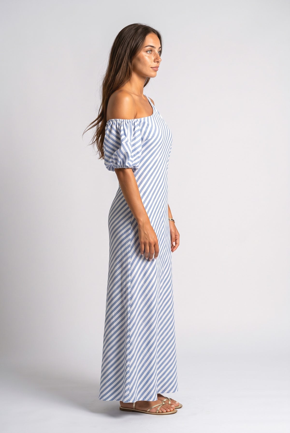 Off-Shoulder Striped Maxi Dress, back view