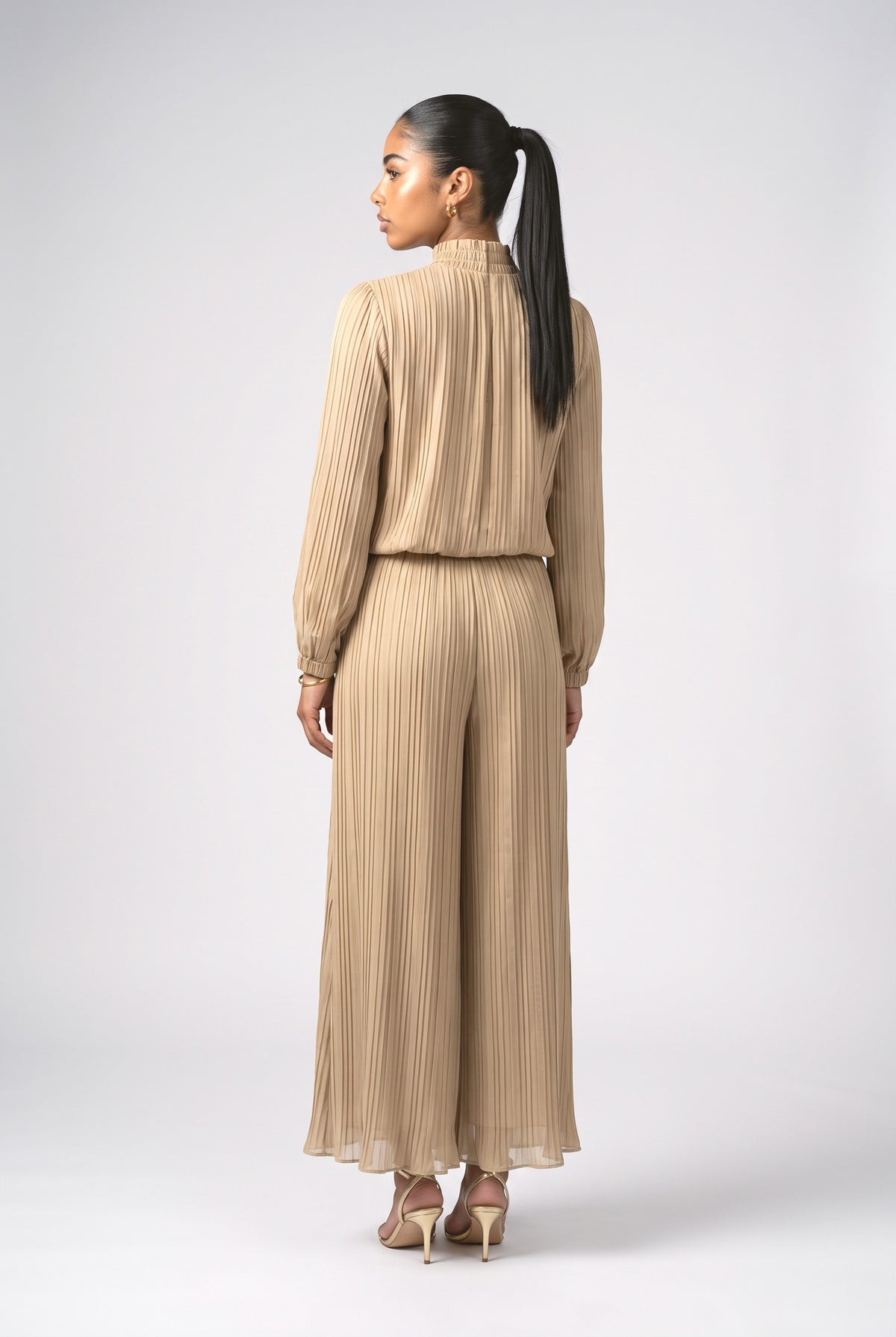 Chiffon Pleated Outfit Set, back view