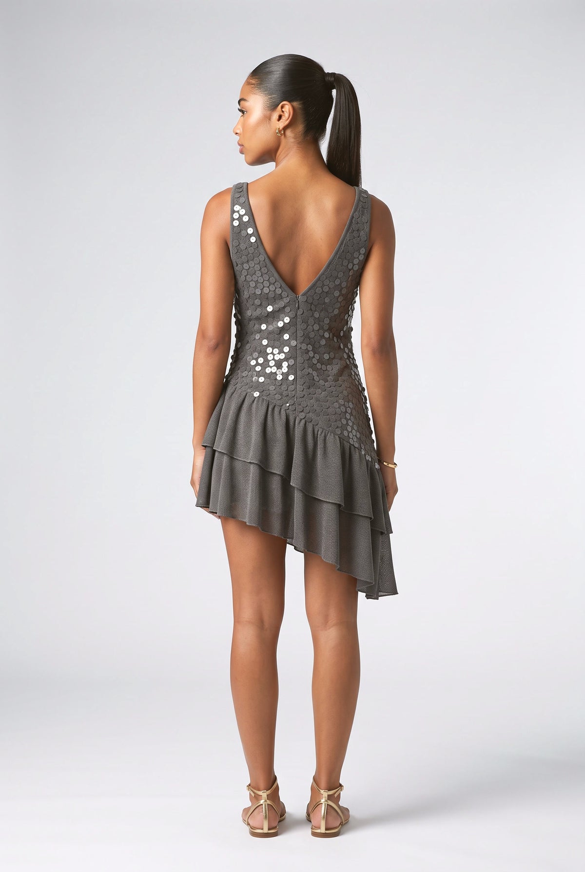 Yellow Sequin Mini Dress, back view