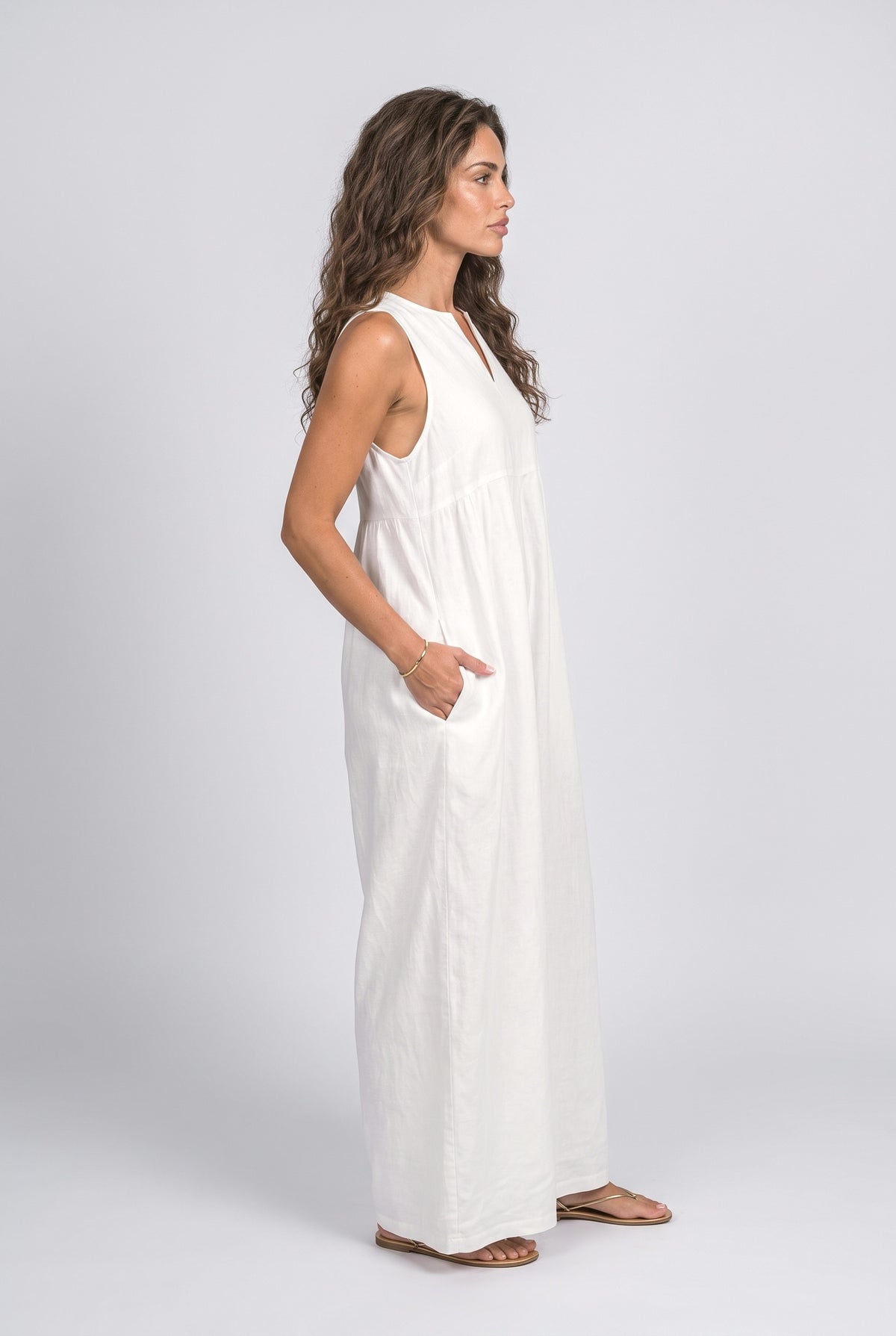 Linen V-Neck Jumpsuit, back view