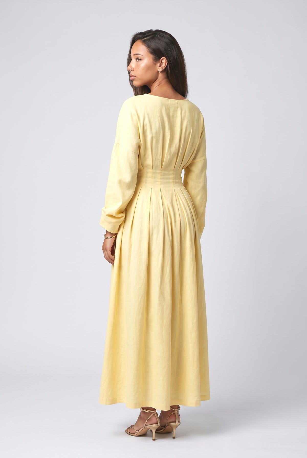 Long Sleeve Pleated Maxi Dress, back view