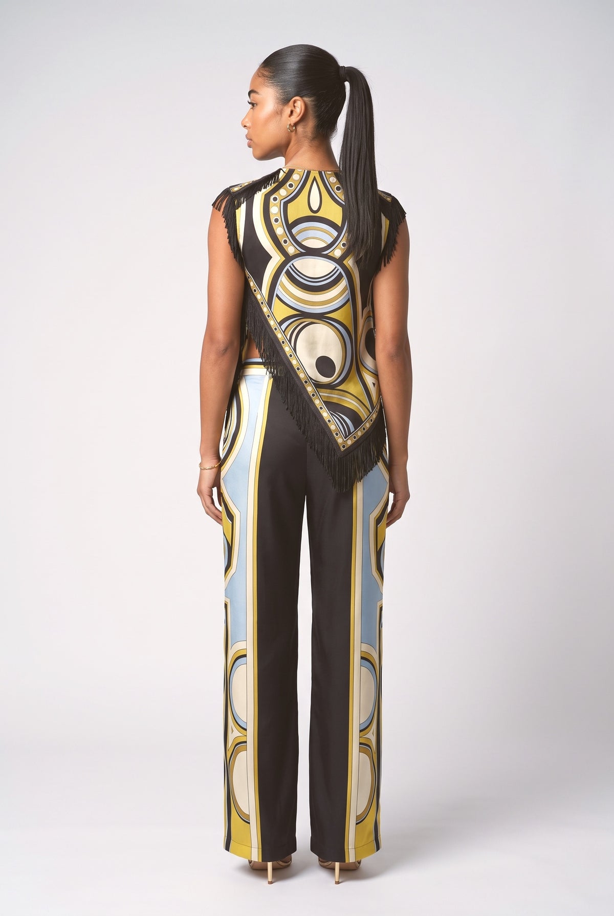 Black Geometric Asymmetric Outfit Set, back view