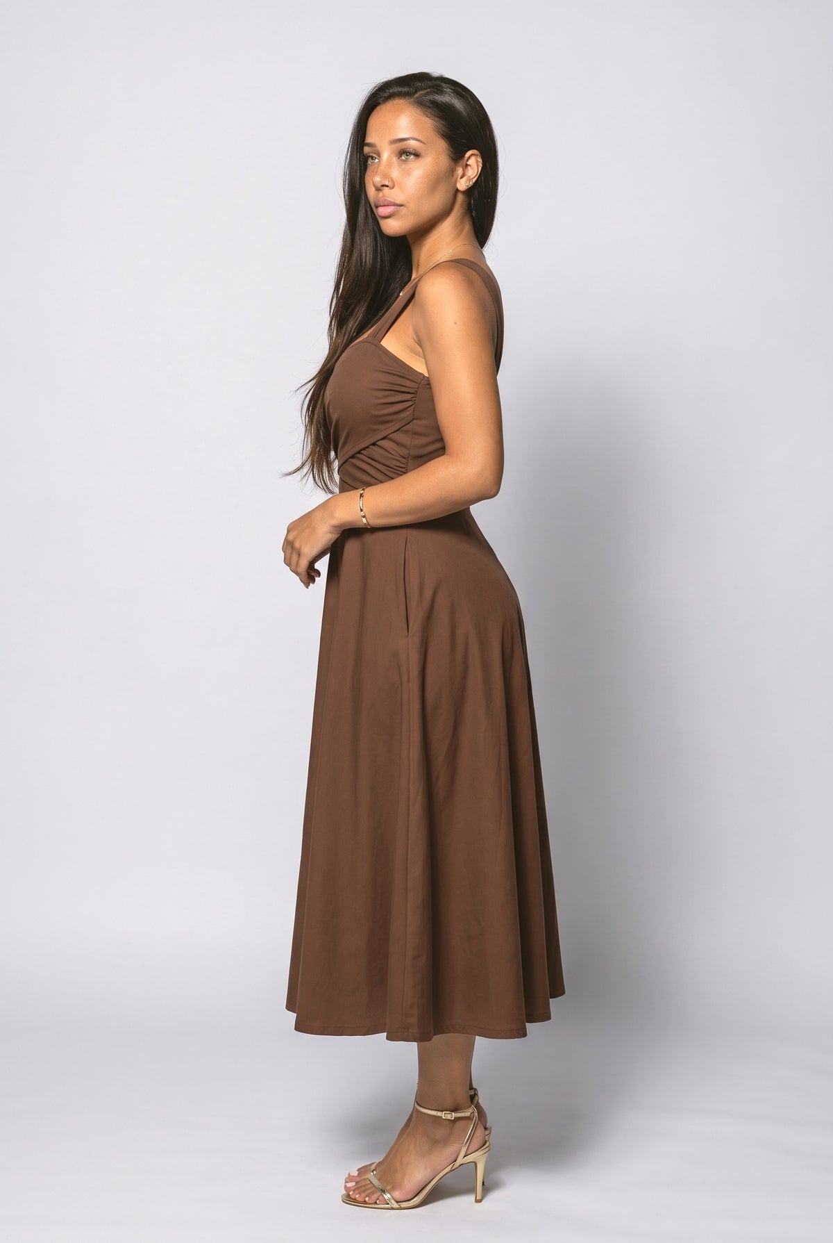 Sweetheart Ruched Midi Dress, back view