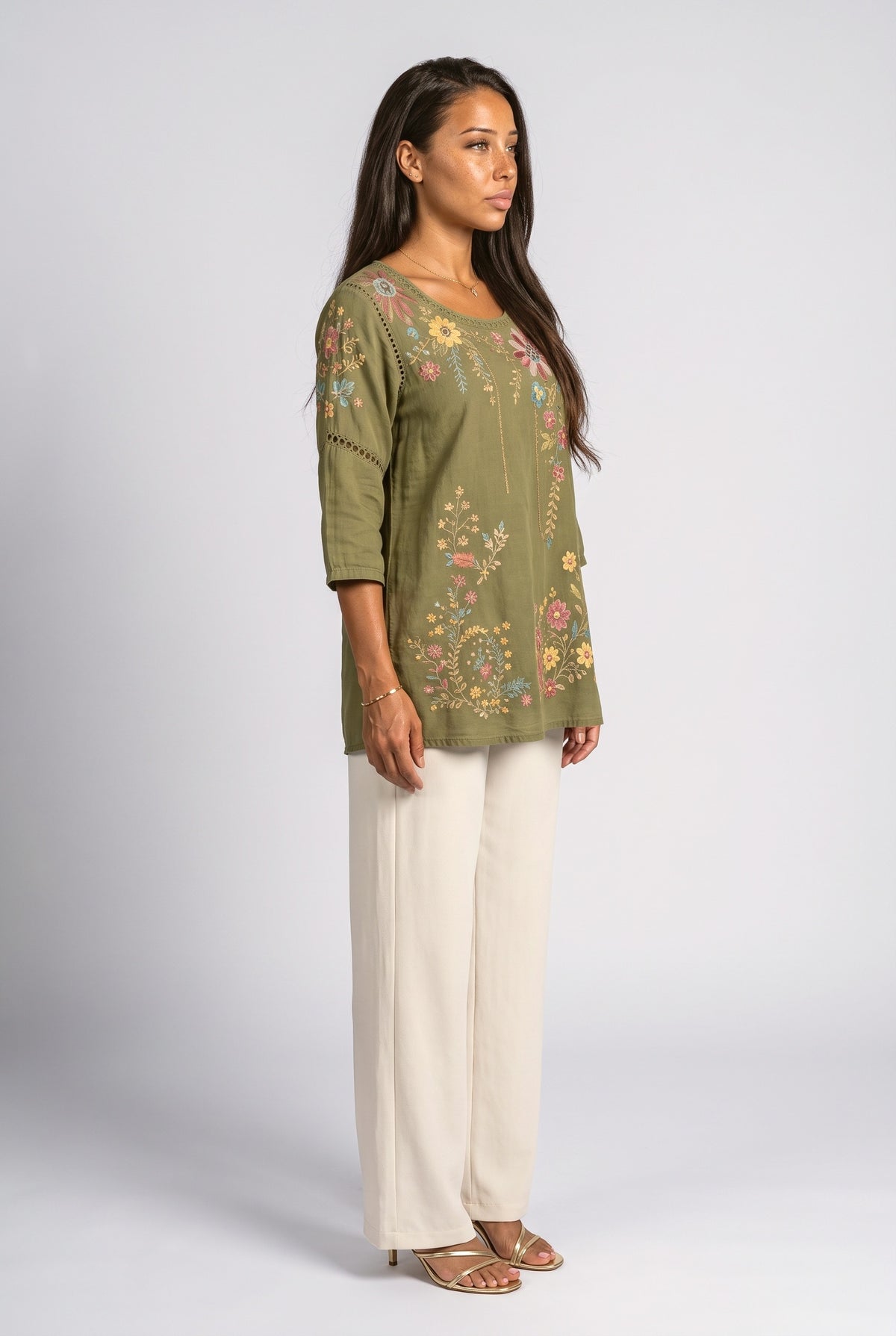 Green Floral Blouse, back view