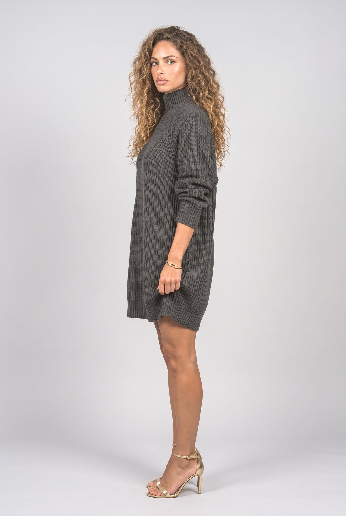 Ribbed High Neck Sweater Dress, back view
