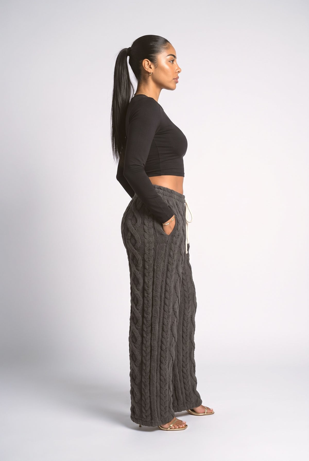 Knit Wide Leg Pants, back view