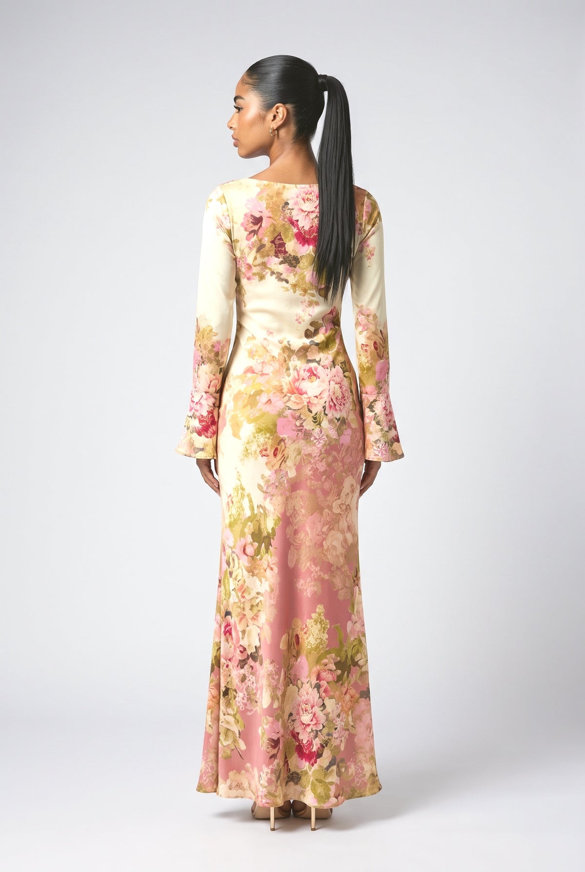 Floral Satin Maxi Dress, back view