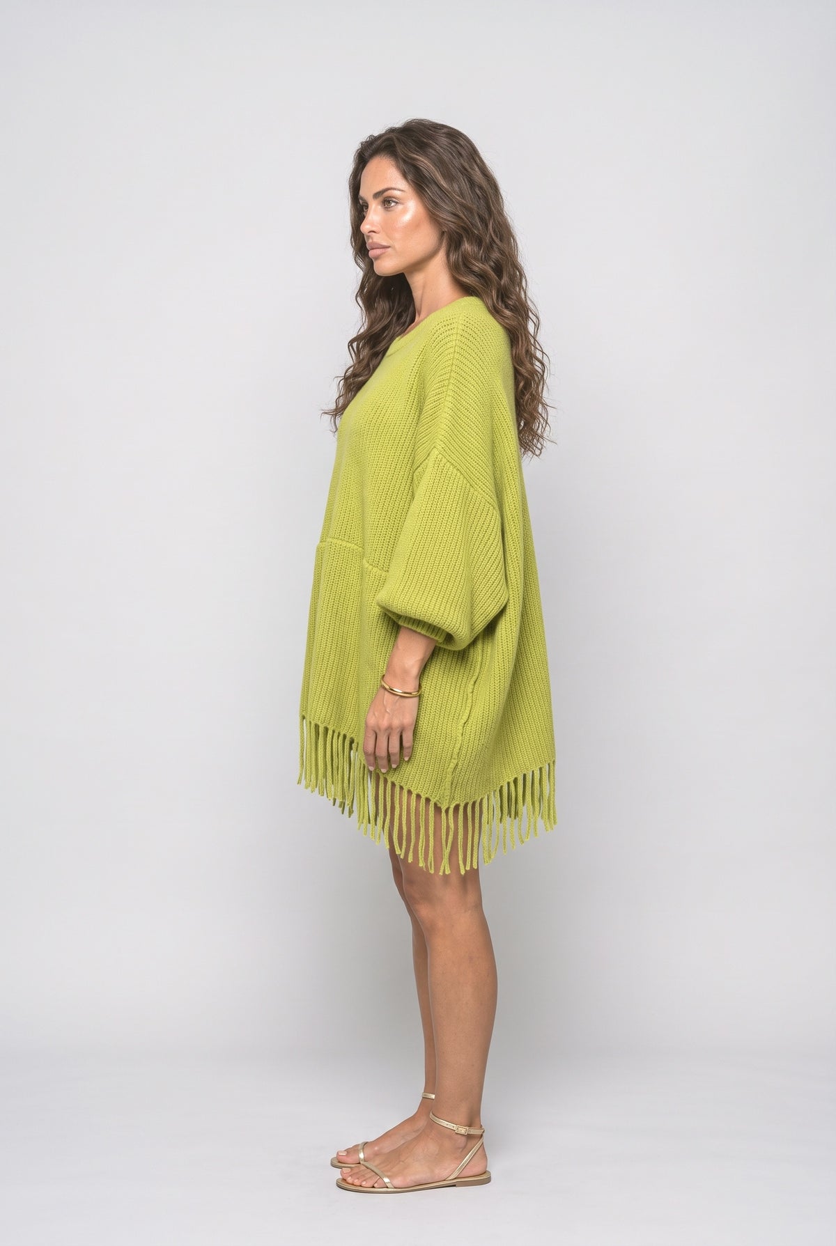 Green Knit Batwing Sleeve Fleece Jacket, back view