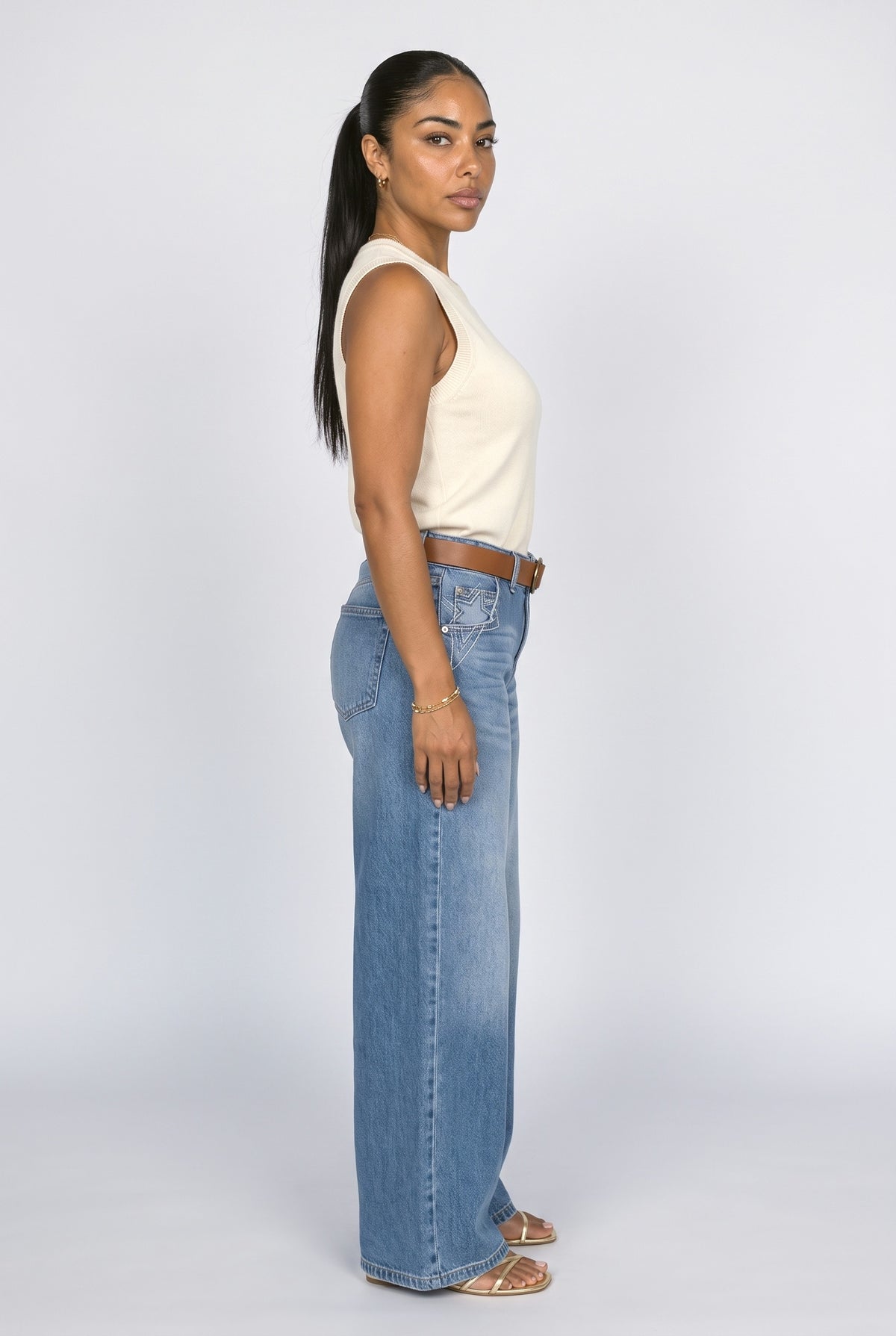 Blue Wide Leg Jeans, back view